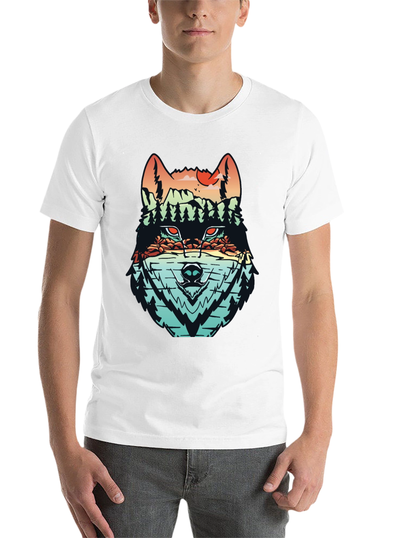 Black Nature Wolf Graphic Tee - Modern Mountainscape Design view 14