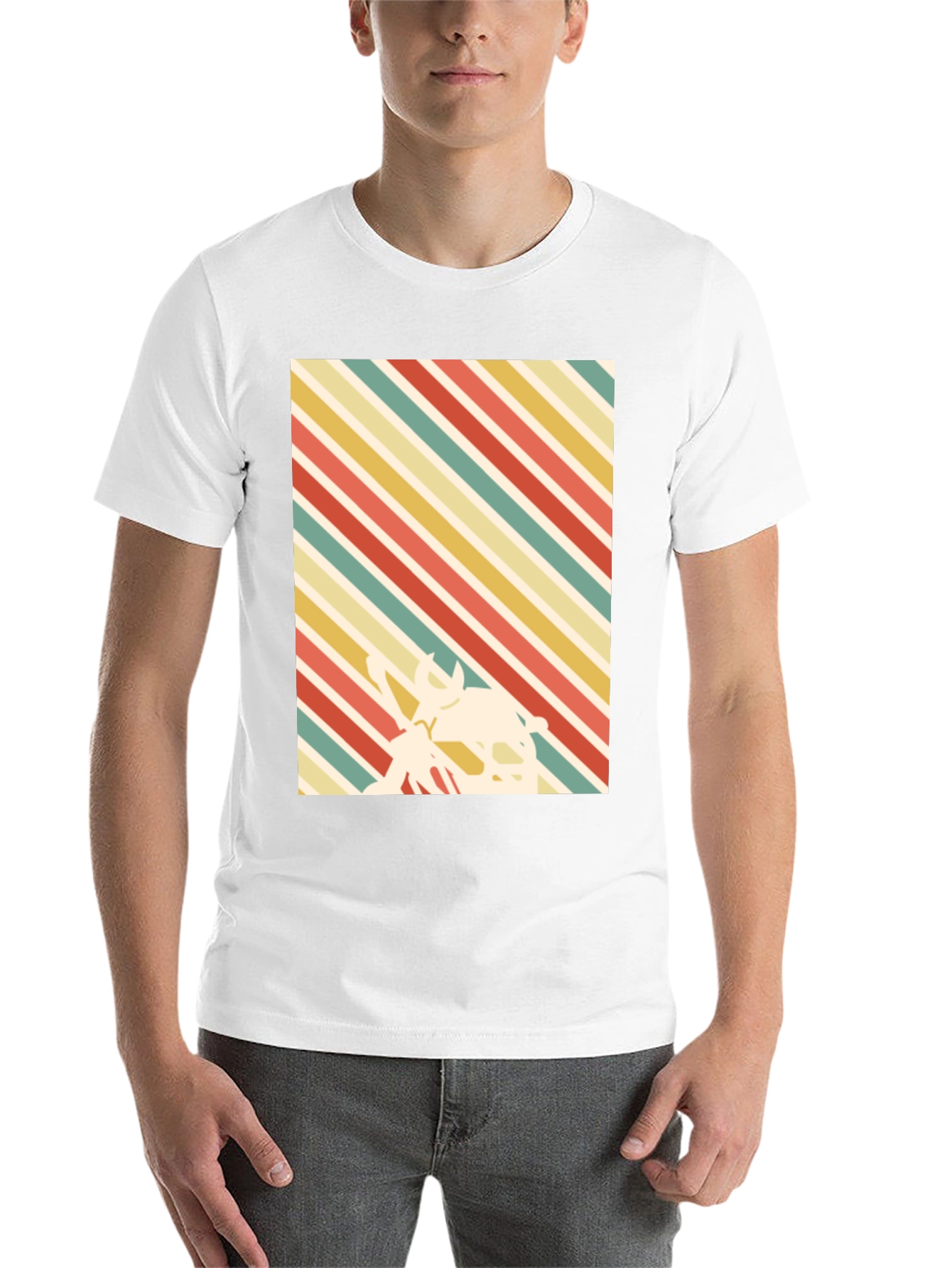 Black Retro Striped T-Shirt with Silhouette Design view 14