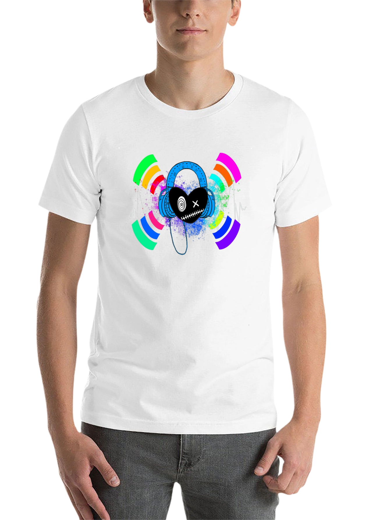 Black Headphones Heart Graphic Black T-Shirt view 14