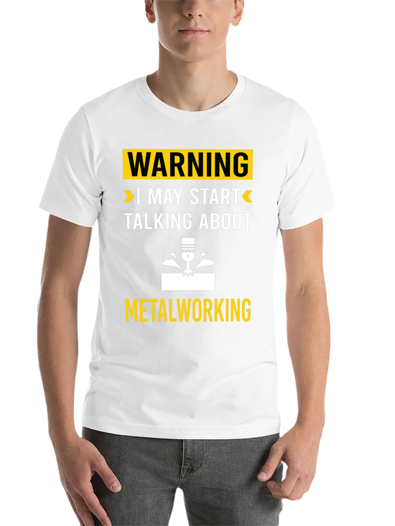 Black Warning: May Start Talking Metalworking T-Shirt view 14