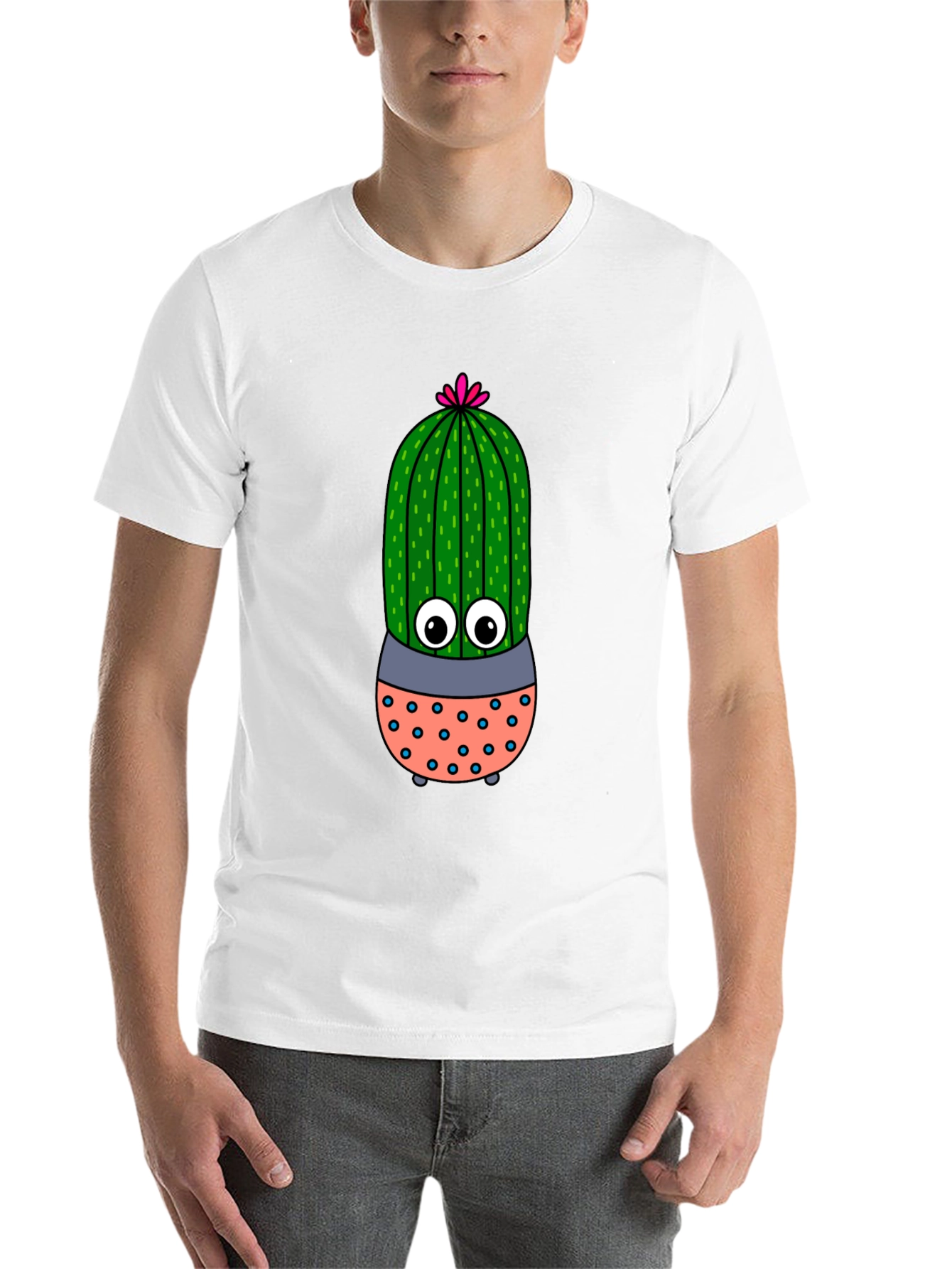 Black Cute Cartoon Cactus Black T-Shirt view 14