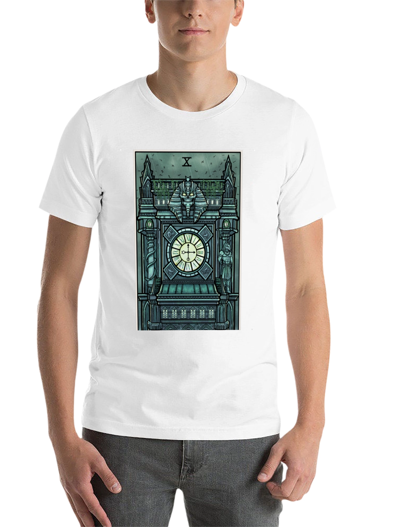 Black Gothic Clock Tower Graphic T-Shirt - Men's Black Tee view 14