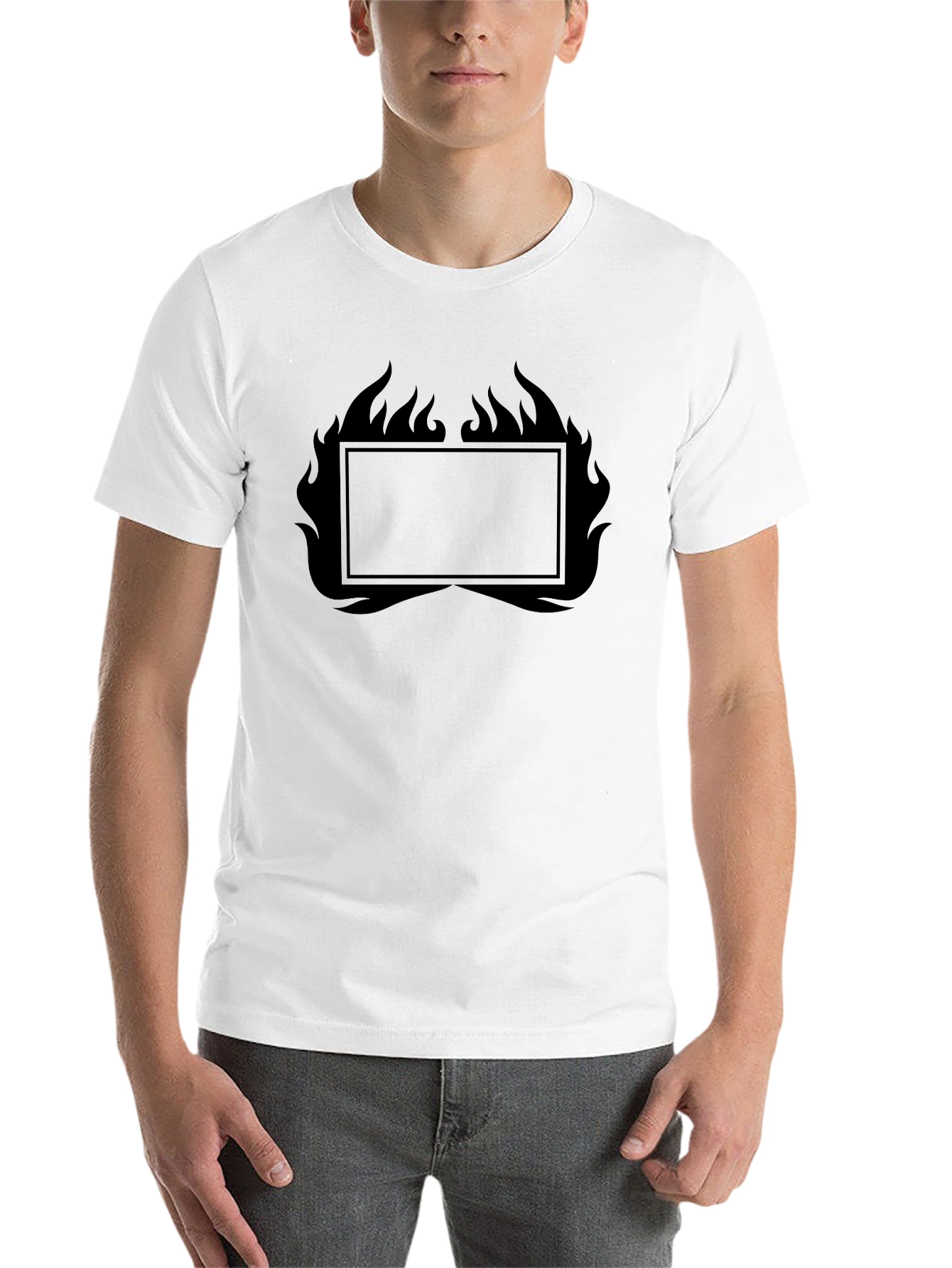 Black Men's Black Graphic T-Shirt - Flames Design view 14