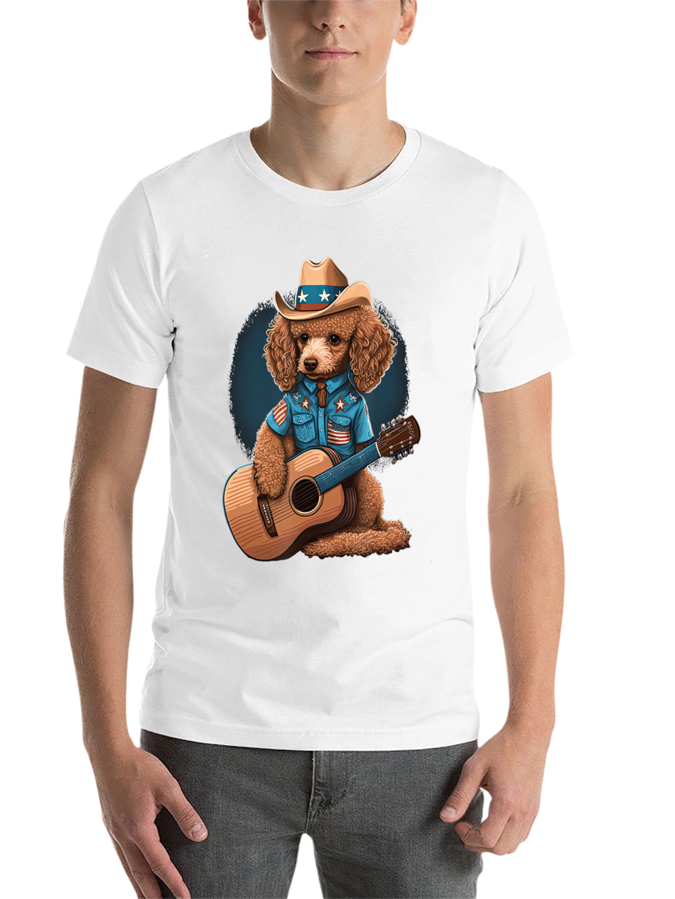Black Patriotic Poodle Cowboy Guitarist T-Shirt view 14