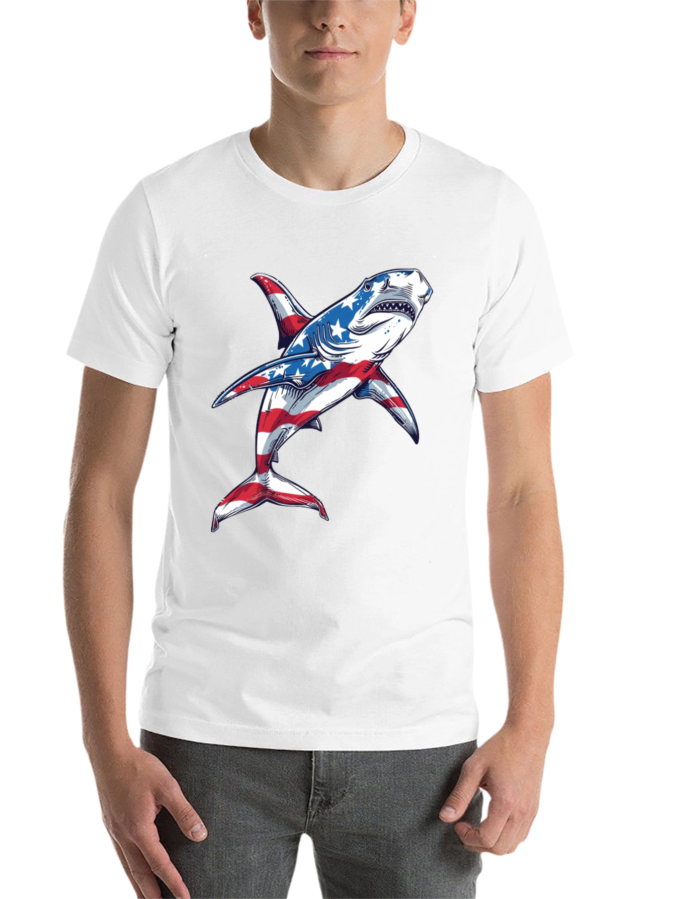 Black American Flag Shark Graphic Tee view 14