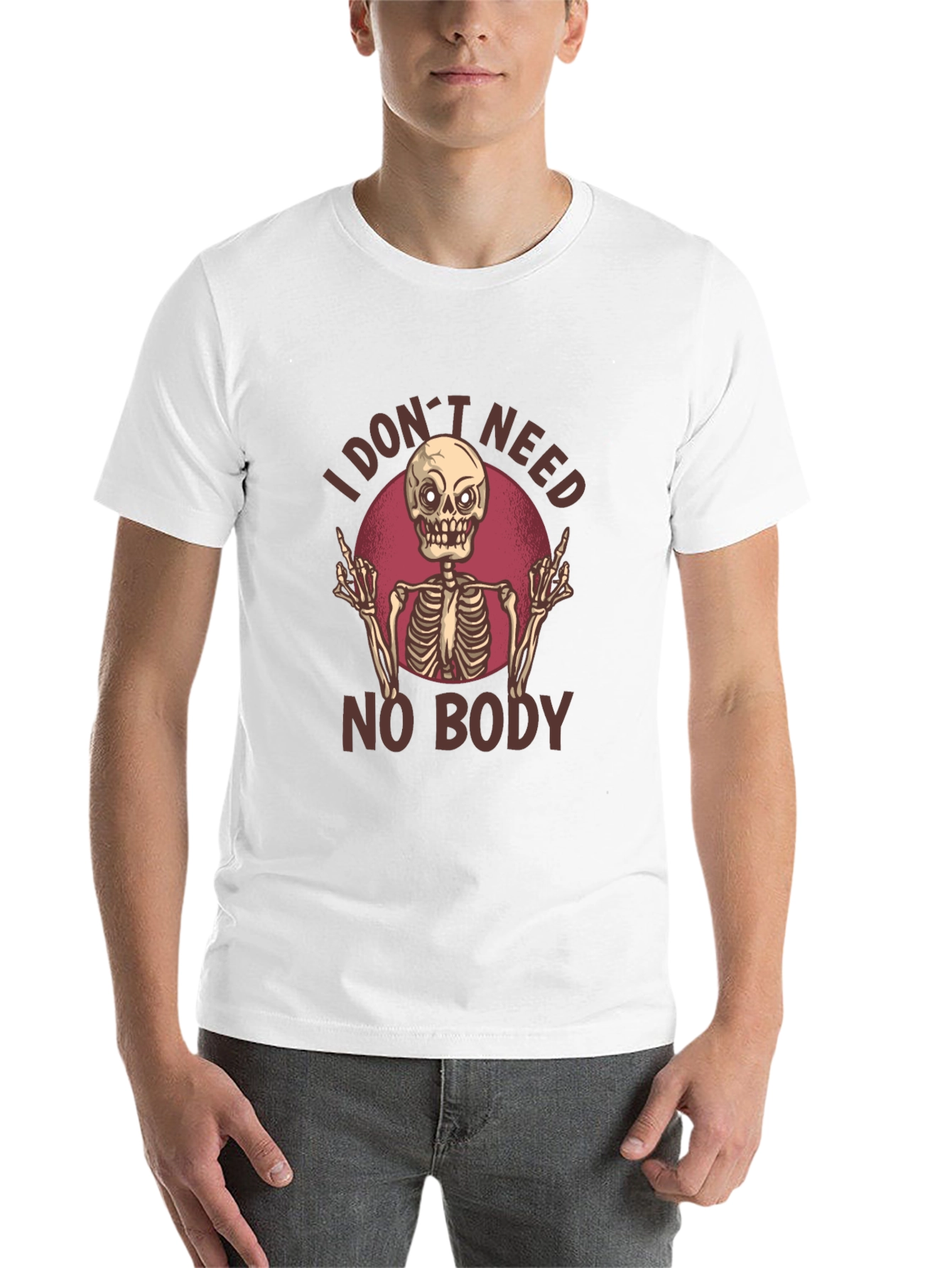 Black I Don't Need No Body Skeleton Graphic T-Shirt view 14