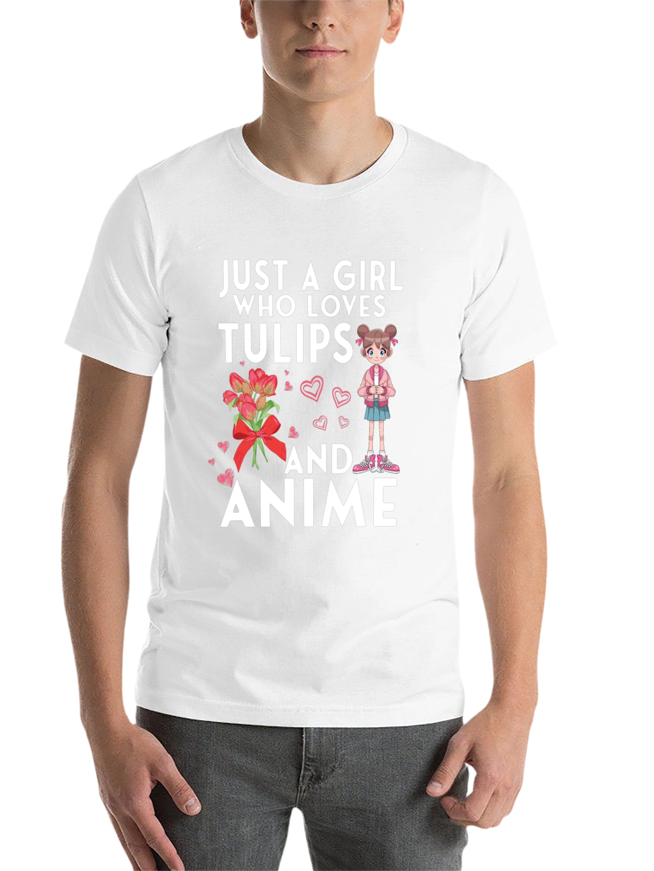 Black Just A Girl Who Loves Tulips and Anime T-Shirt view 14