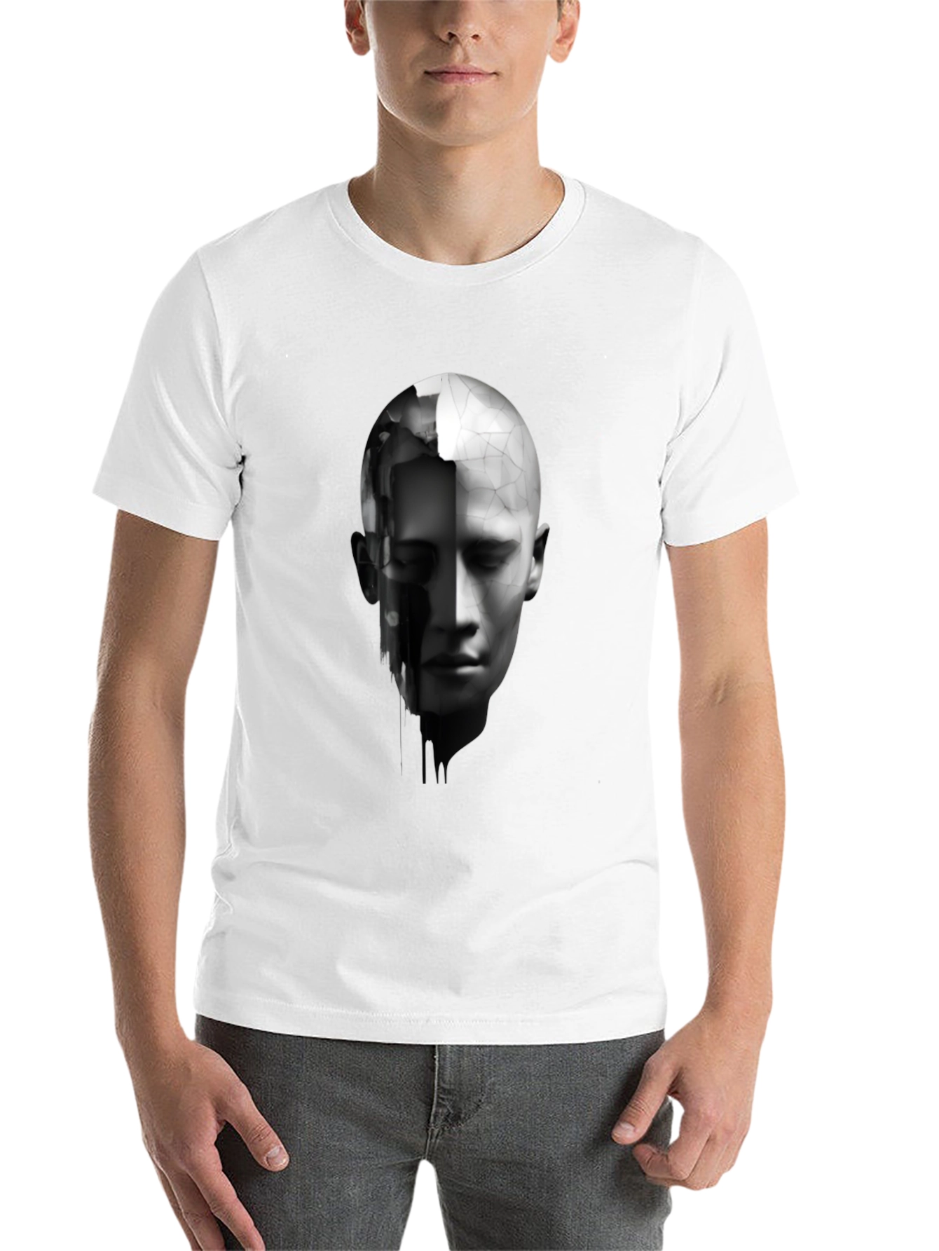 Black Abstract Human Face Graphic Print Black T-Shirt view 14