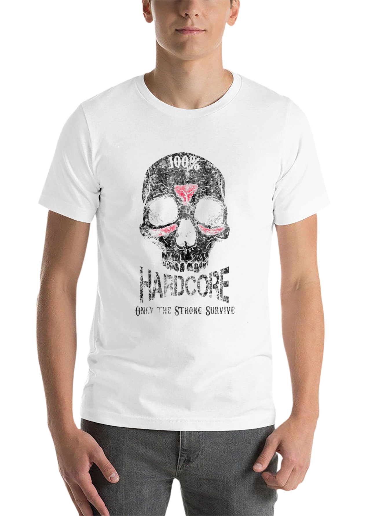 Black Hardcore Skull Graphic Tee - Only the Strong Survive view 14