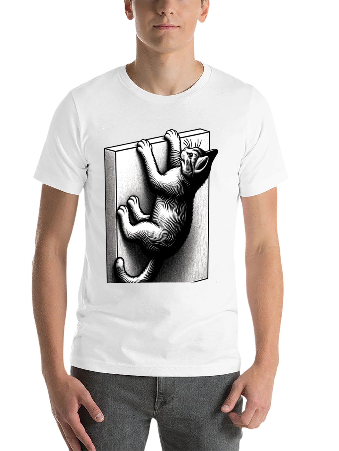 Black Climbing Cat Graphic Tee - Black Cotton Blend view 14