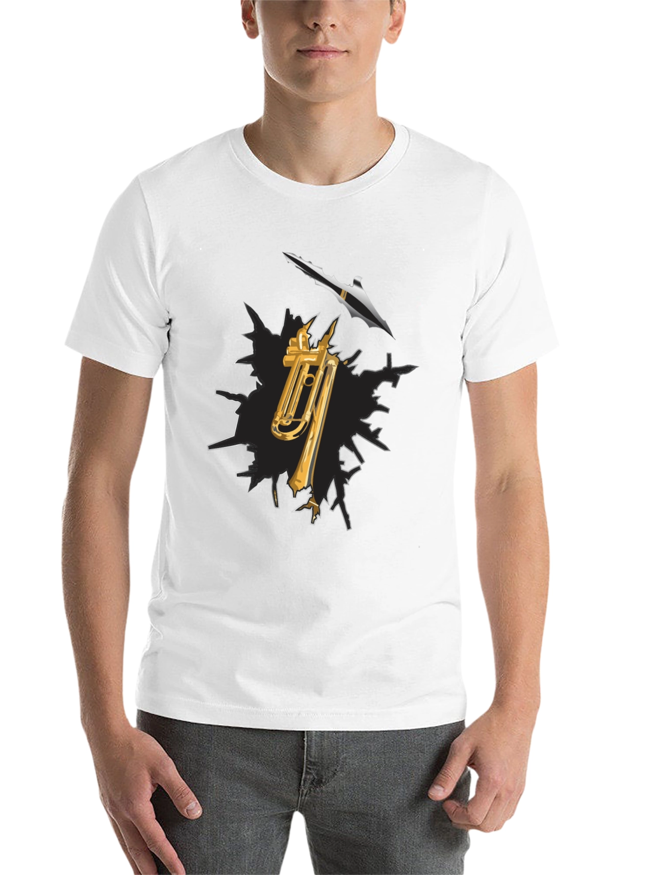 Black Trumpet and Spear Graphic Black T-Shirt view 14