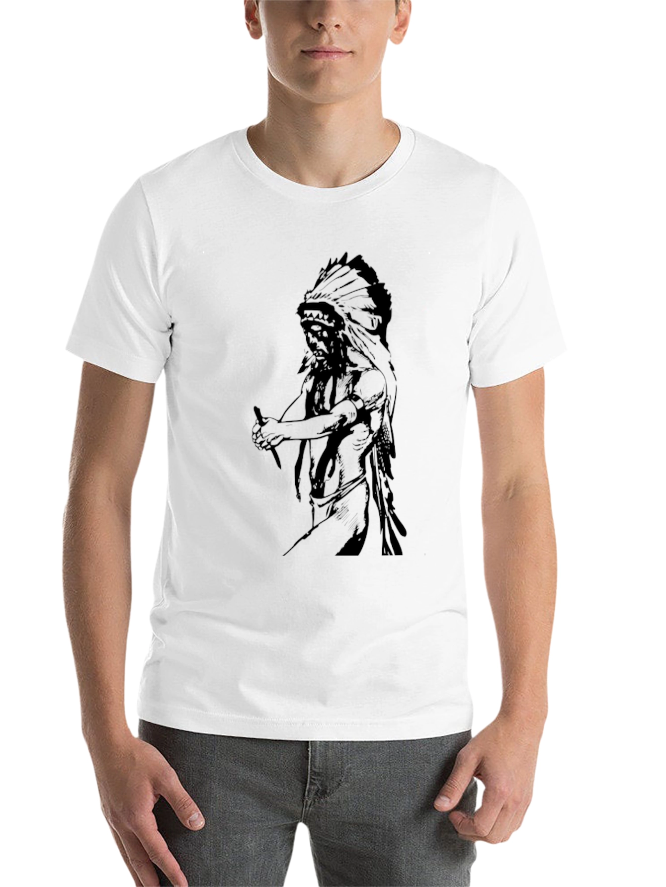 Black Graphic Tee - Native American Chief Design view 14