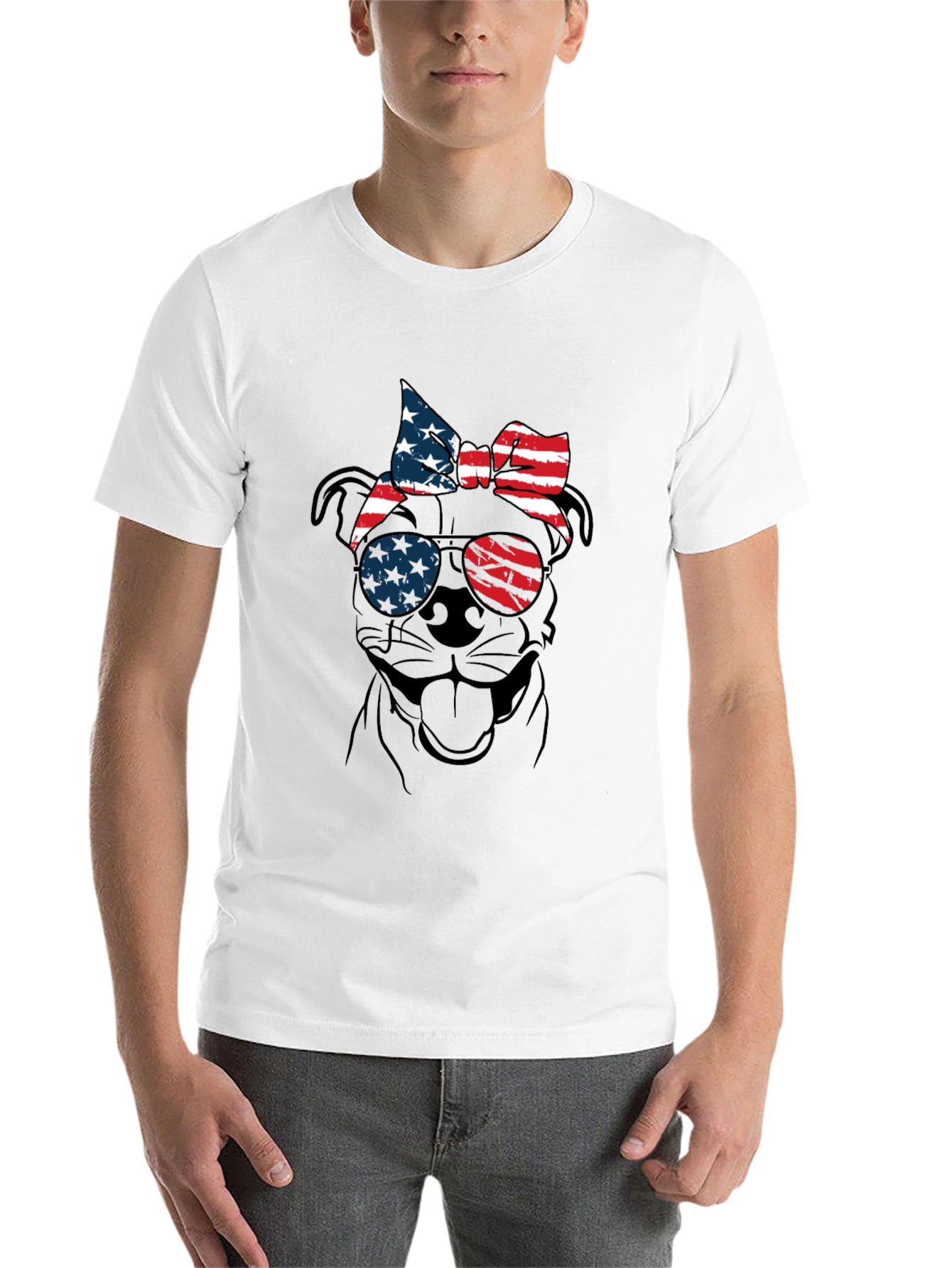 Patriotic Dog T-Shirt - USA Flag Sunglasses & Bandana - 14