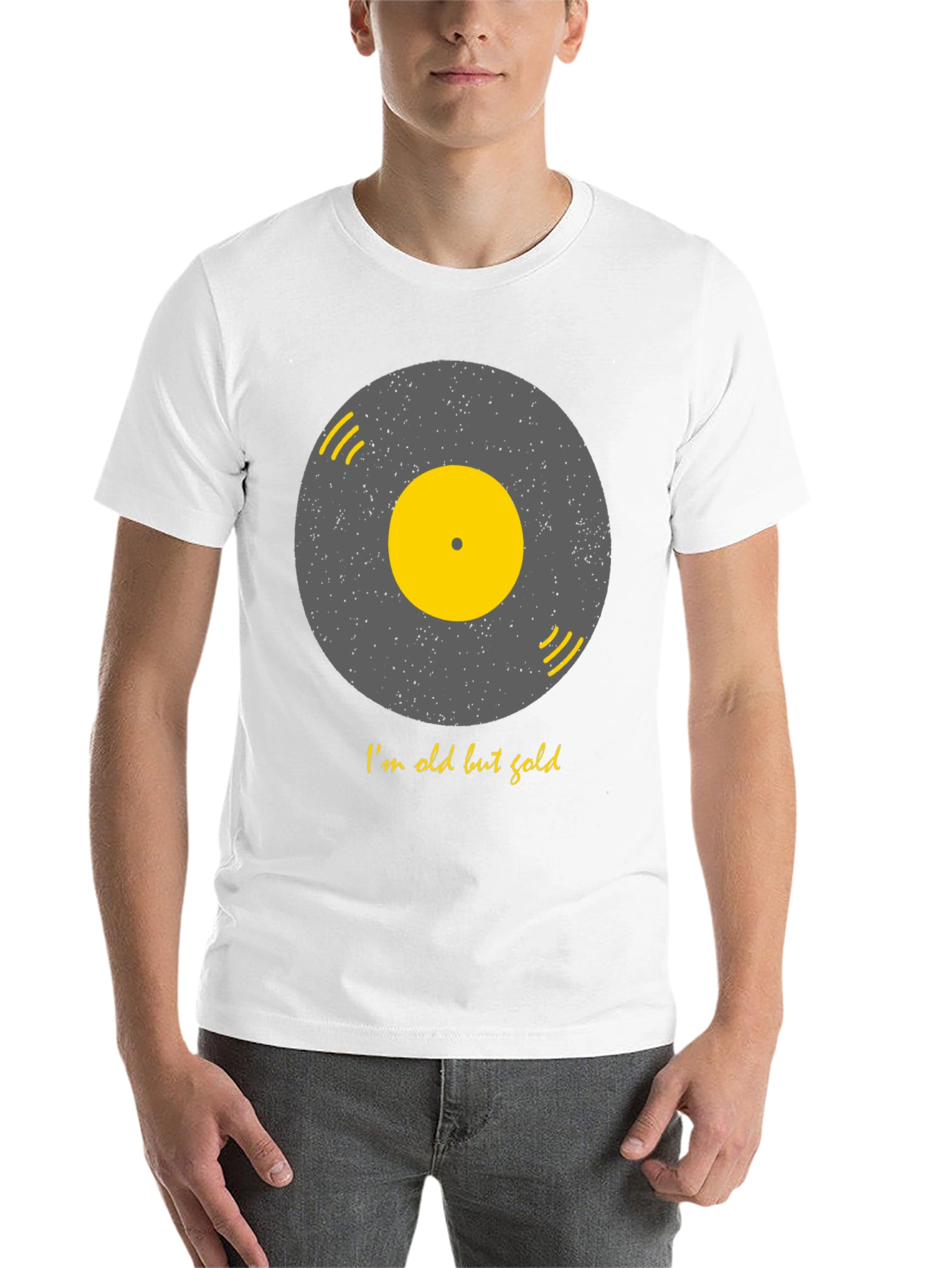 Black Retro Vinyl Record T-Shirt - I'm Old But Gold view 14