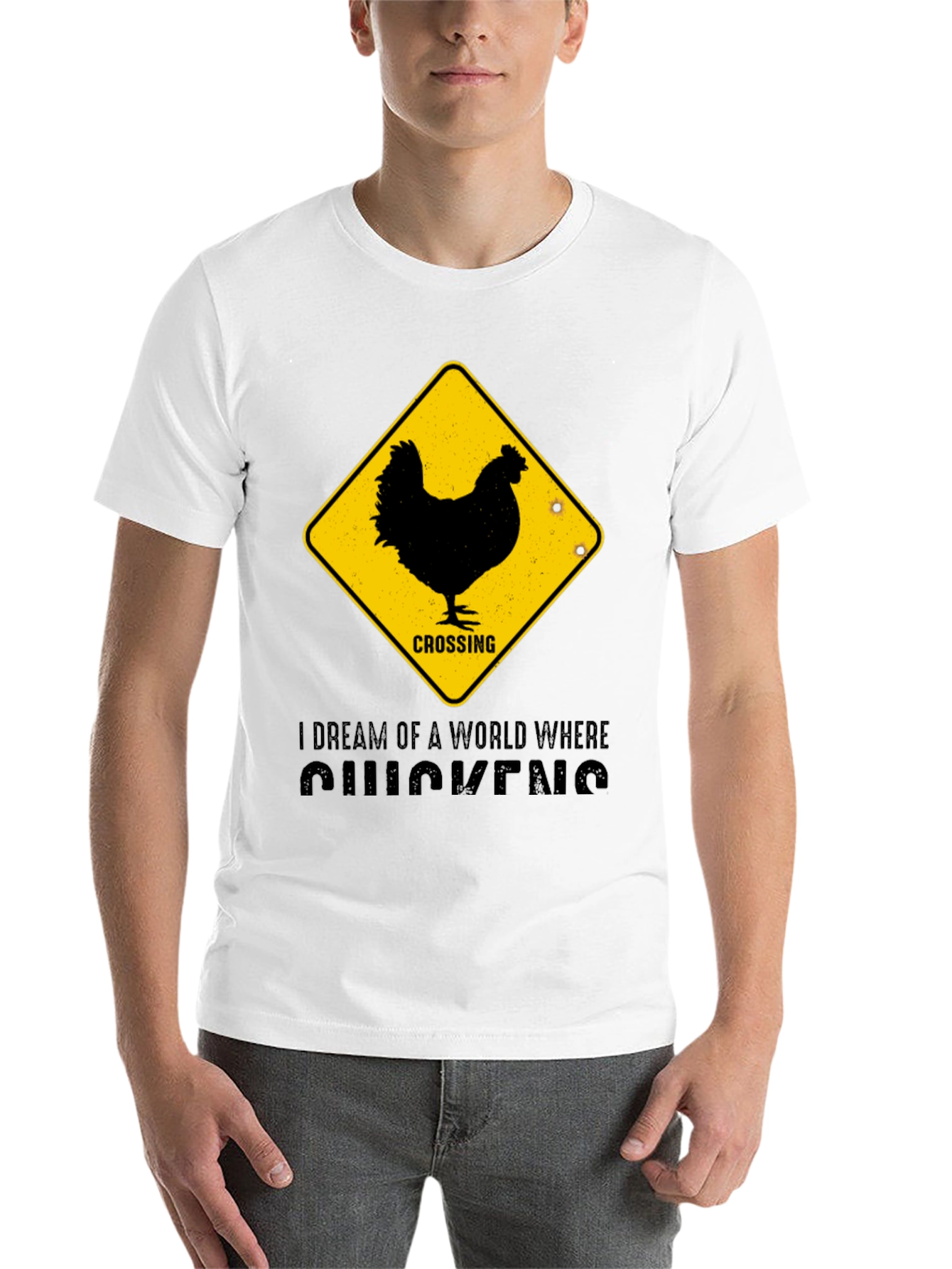 Black Funny Chicken Crossing T-Shirt - "I Dream of Chickens" view 14