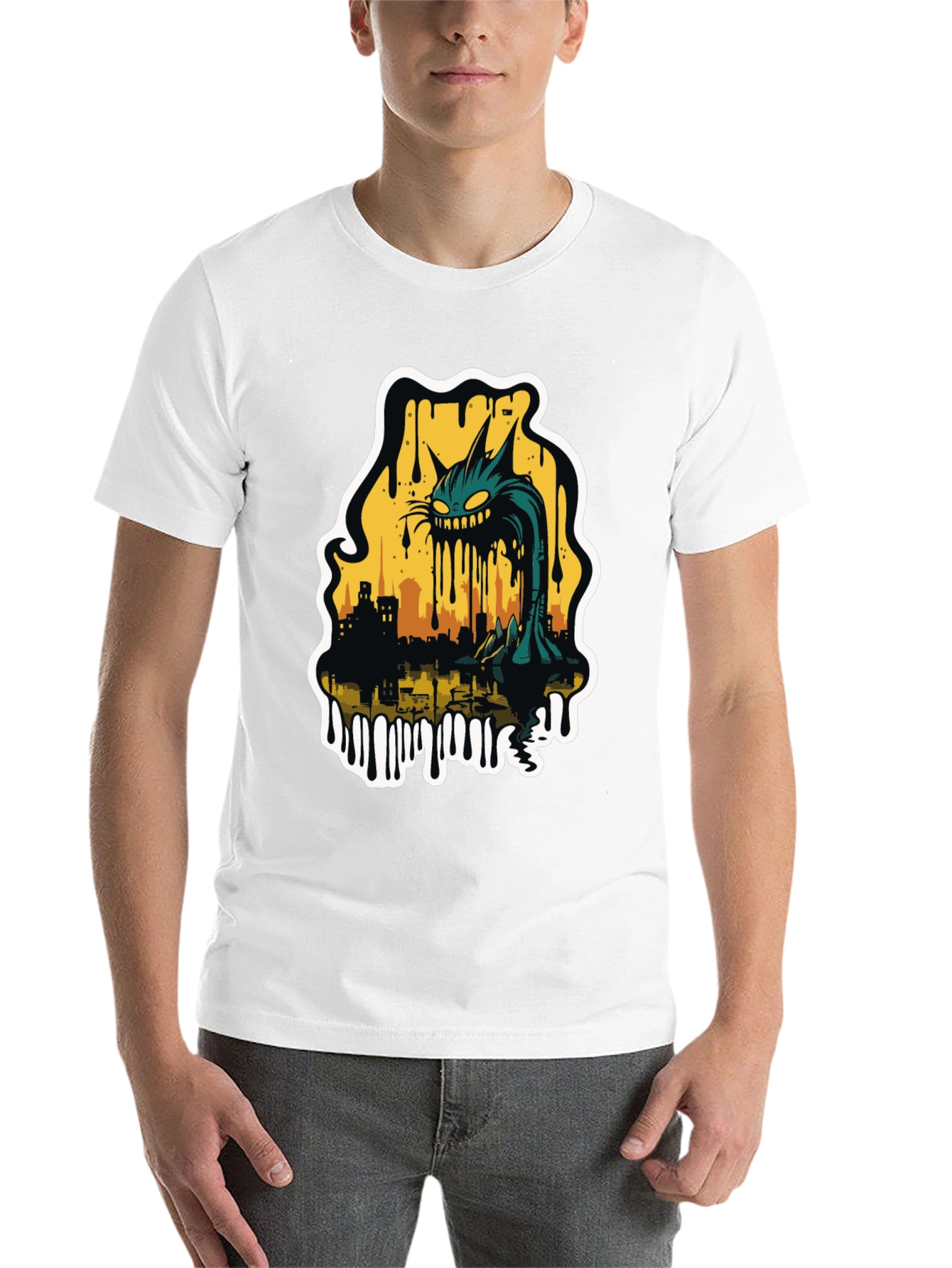 Black Monster Cat Cityscape Graphic Tee - Black view 14