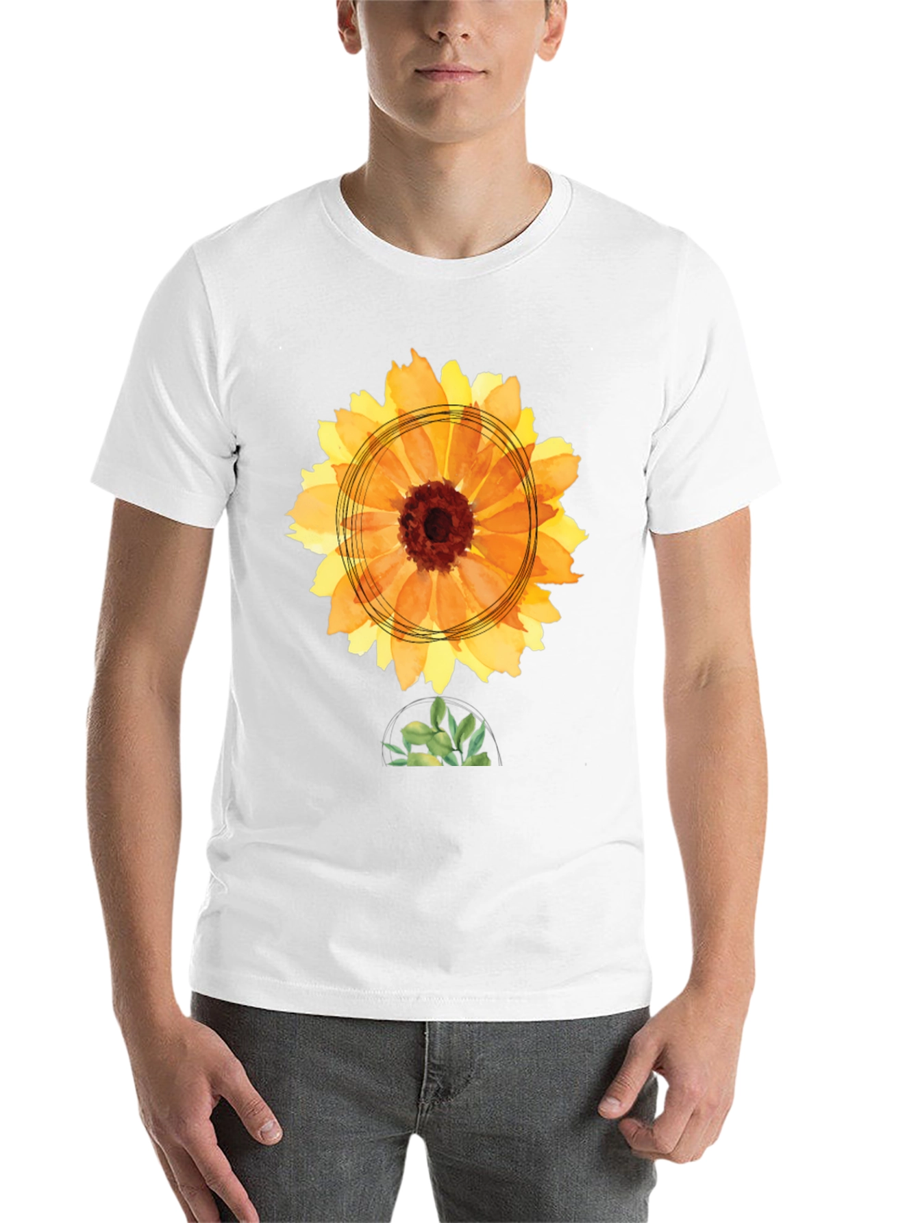Black Sunflower Watercolor Graphic Tee - Black Cotton T-Shirt view 14