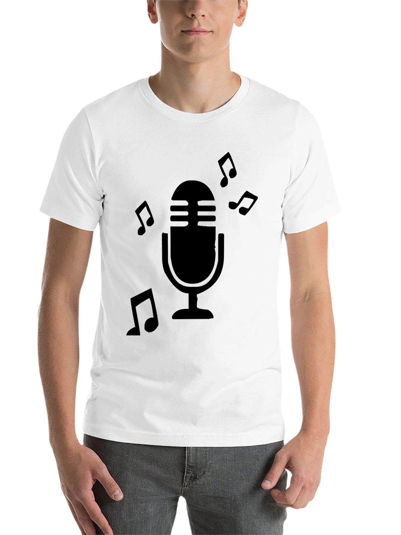 Black Retro Microphone Music Notes Graphic T-Shirt view 14
