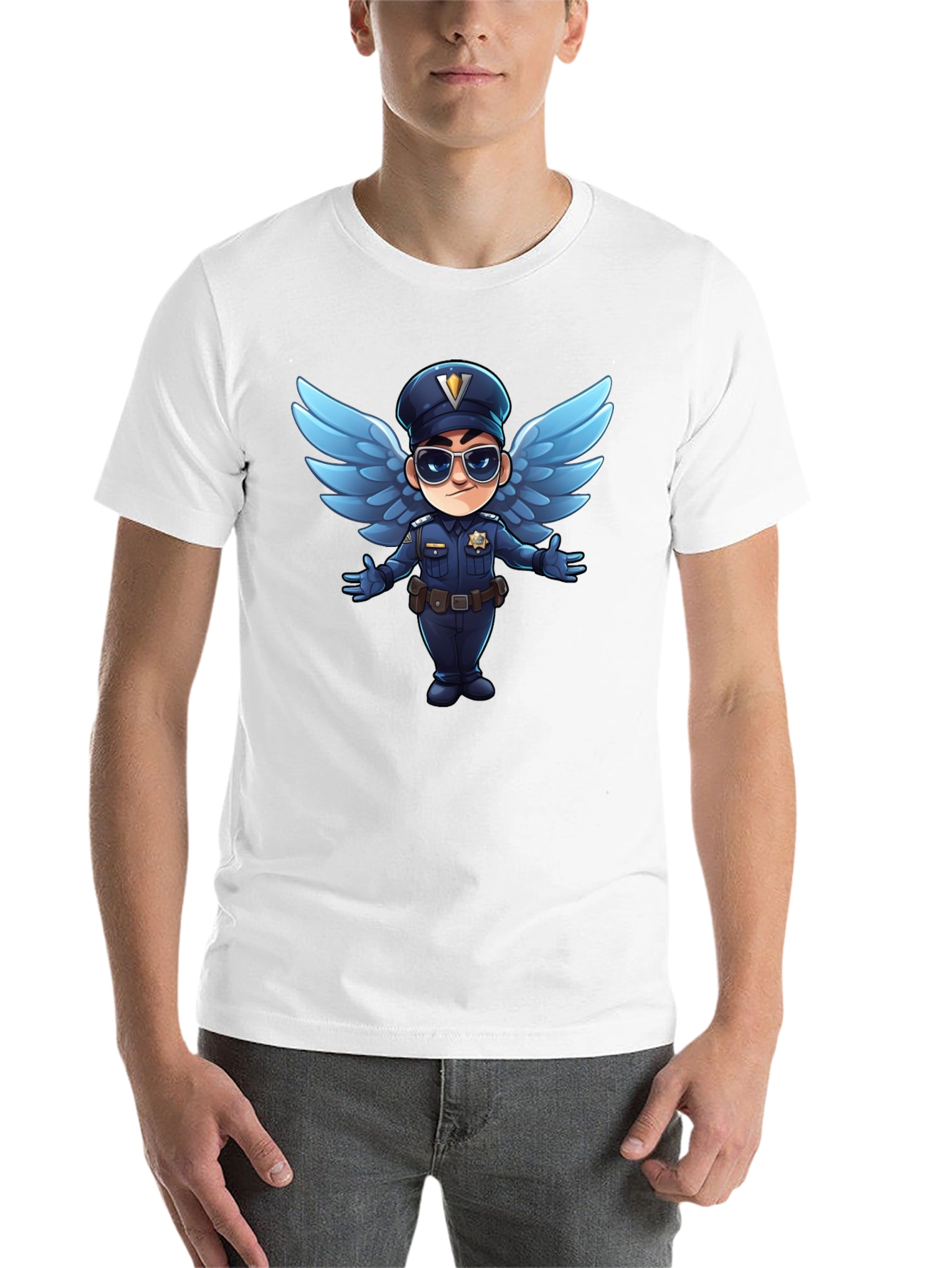 Black Cartoon Angel Cop T-Shirt - Black view 14