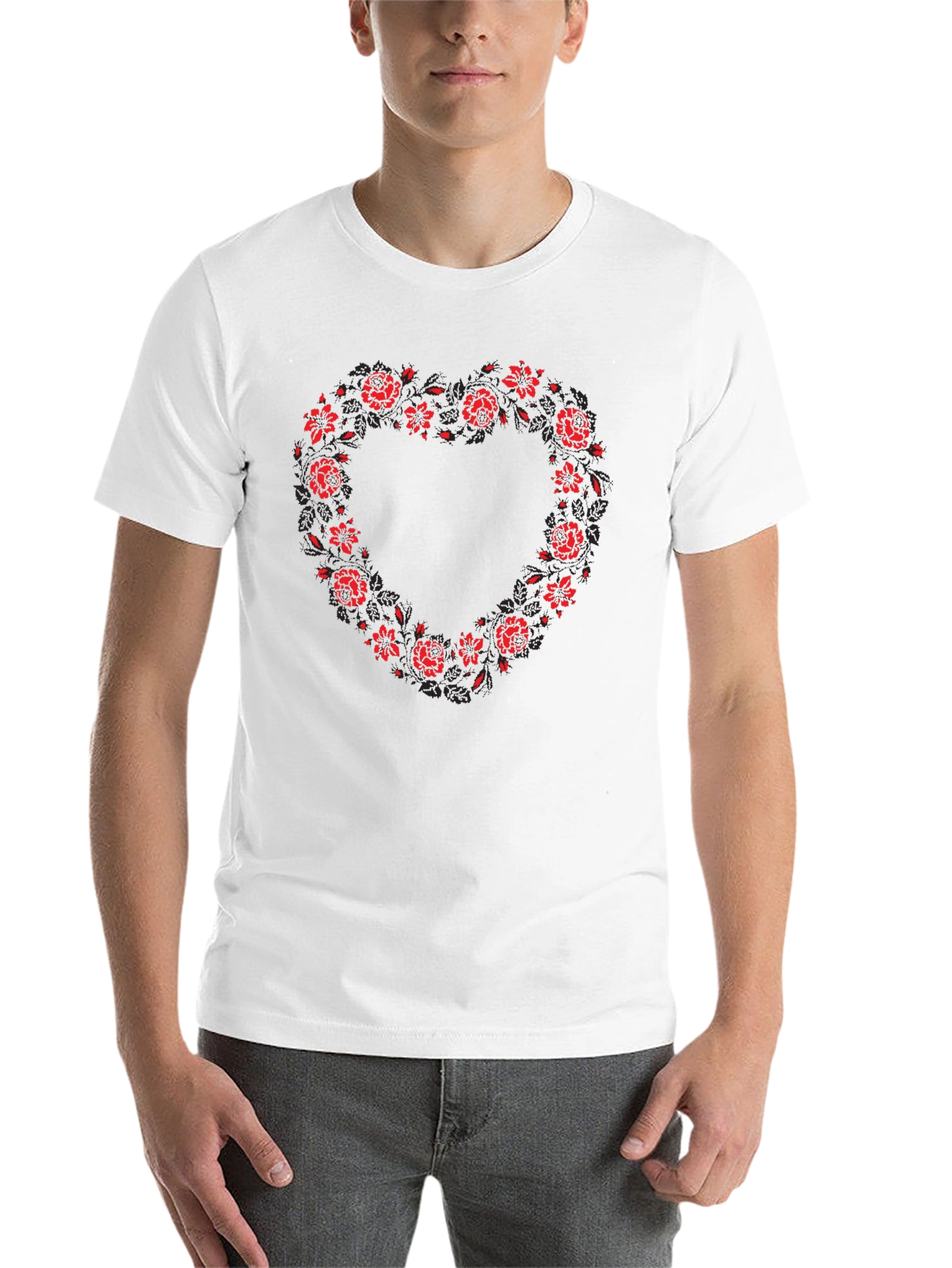 Black Floral Heart Graphic Print Men's T-Shirt view 14