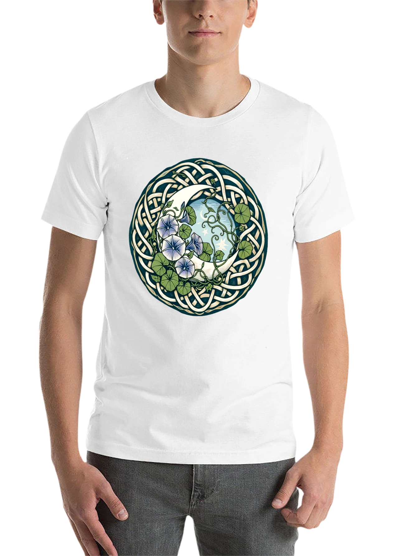 Black Celtic Moon & Flower T-Shirt view 14