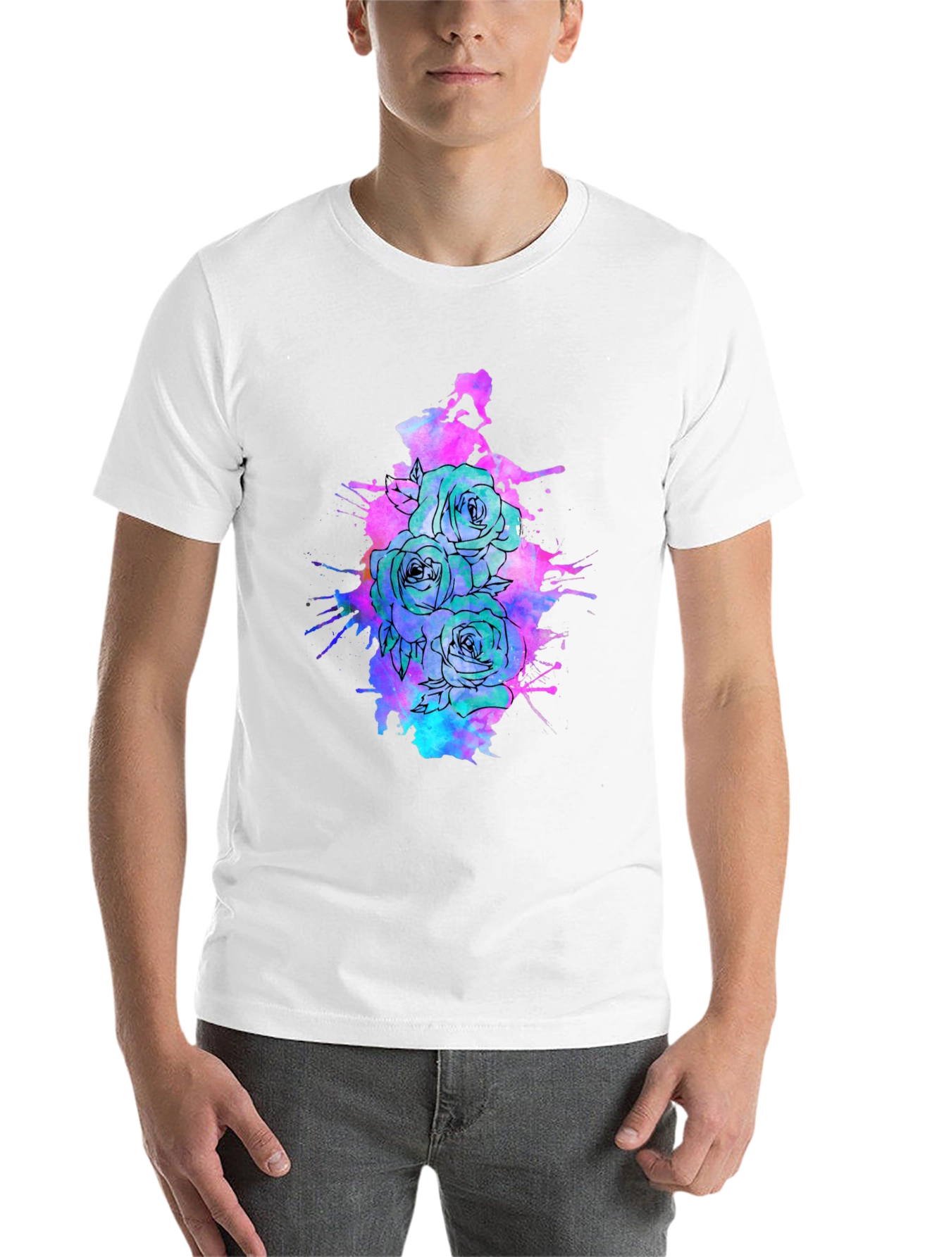 Floral Ink Splatter T-Shirt - Unique Graphic Tee - 14