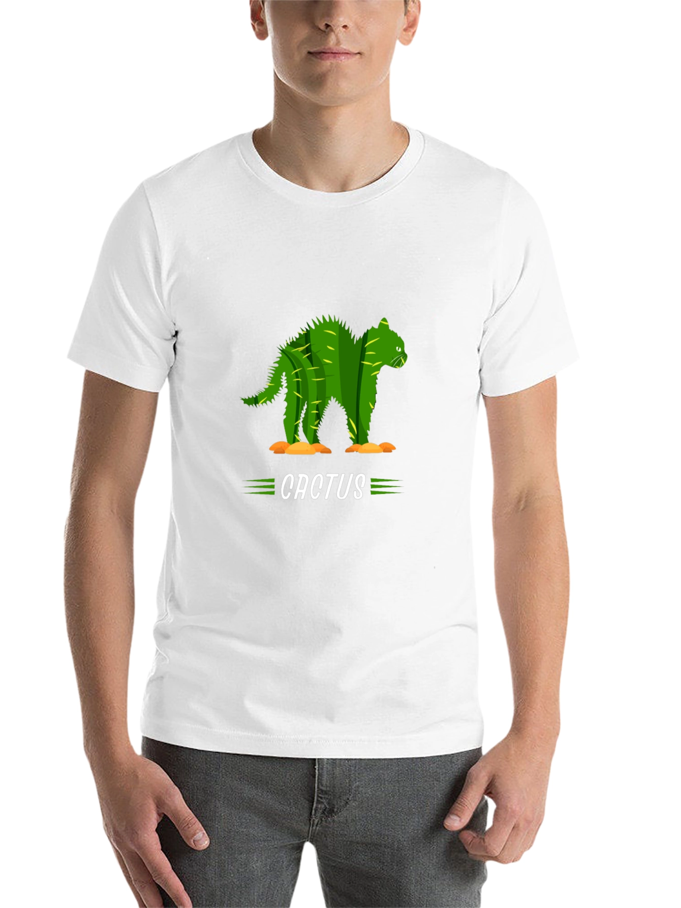 Black Cactus Cat Graphic Tee - Unique Animal Humor T-Shirt view 14
