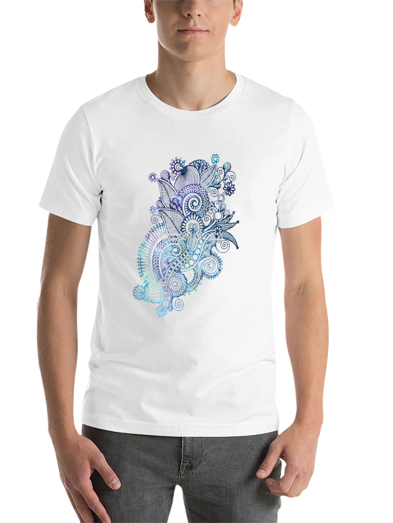 Men's Black T-Shirt with Abstract Floral Design - 14