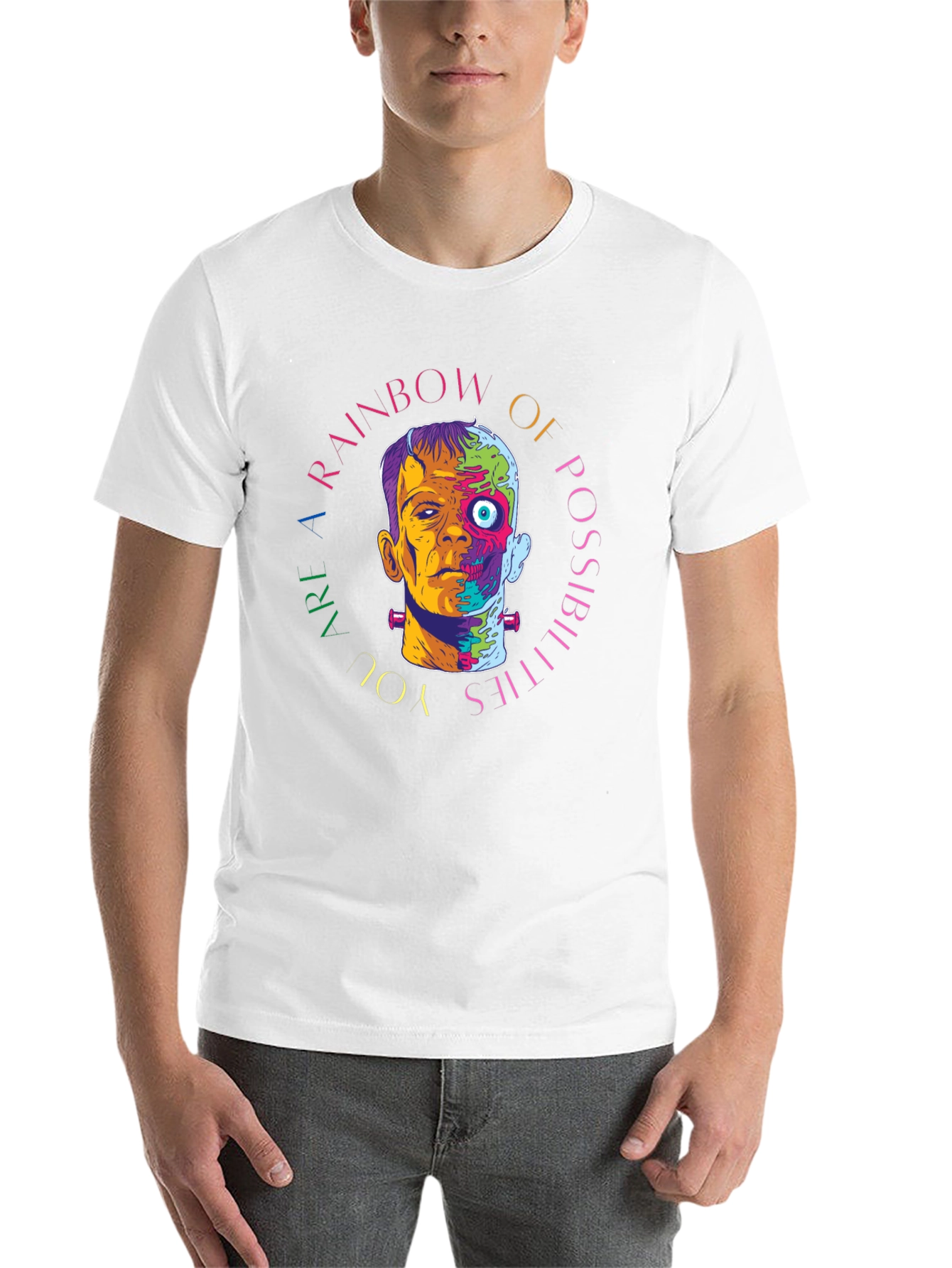 Black Rainbow Frankenstein Graphic Tee - Artistic Horror Style view 14