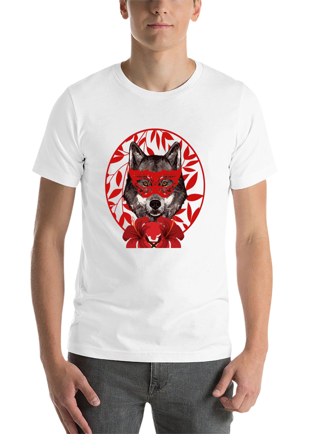 Black Wolf Masquerade Graphic Tee - Unique Animal Print T-Shirt view 14
