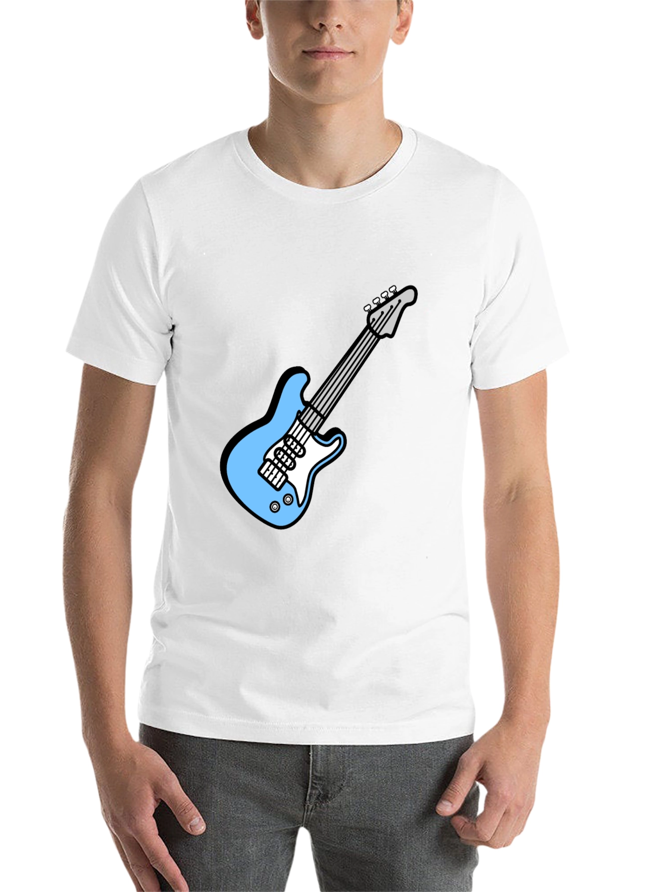 Black Cool Electric Guitar Graphic Tee - Black Cotton T-Shirt view 14