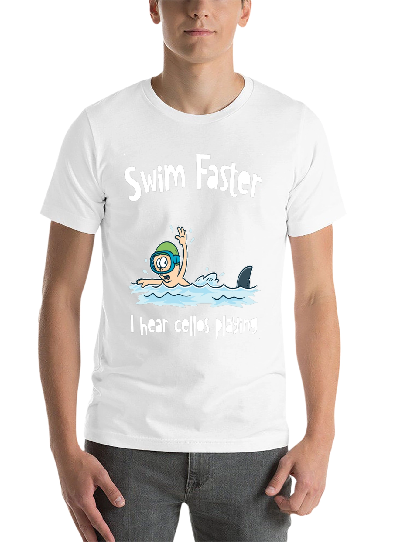 Black Swim Faster Shark Humor Graphic Tee view 14