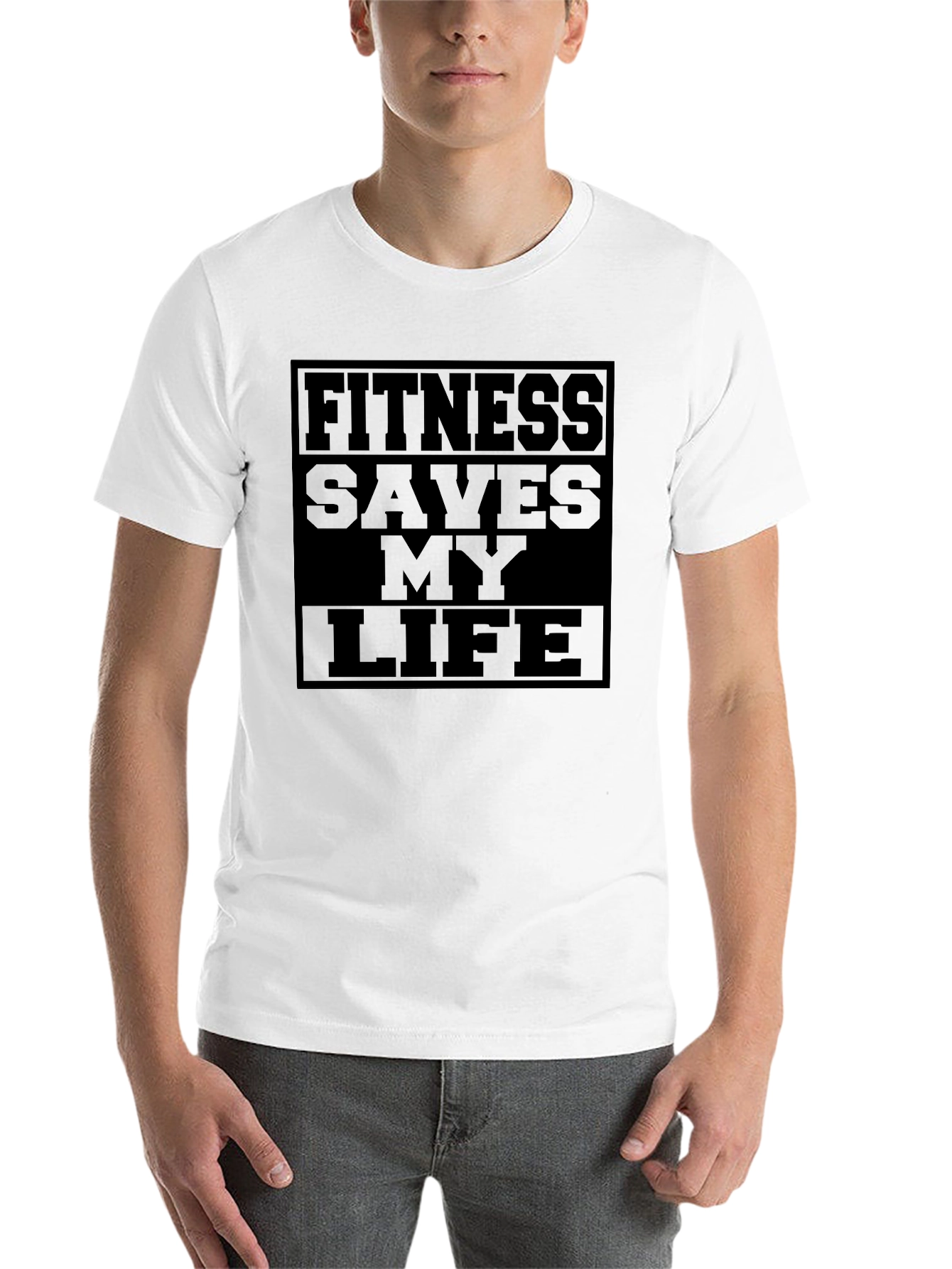Black Fitness Saves My Life T-Shirt - Black Gym Motivation Tee view 14