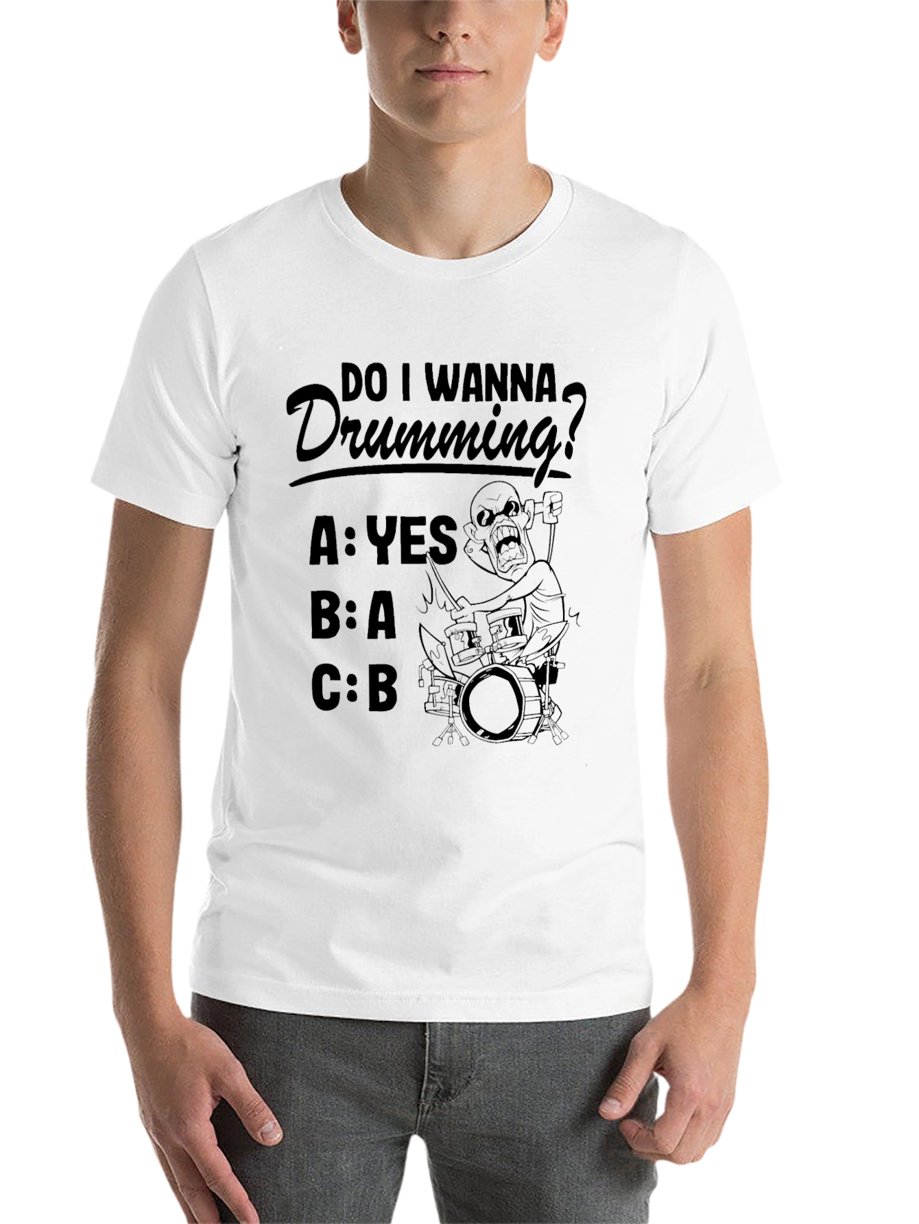 Black Funny Drumming T-Shirt - "Do I Wanna Drumming?" view 14