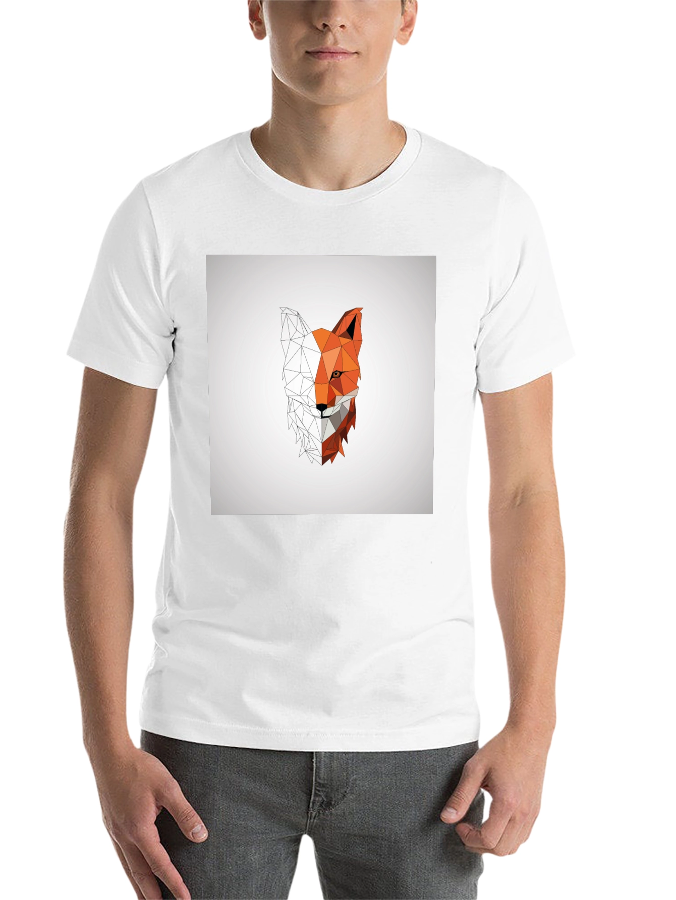 Black Geometric Fox Graphic Tee - Modern Polygon Design view 14