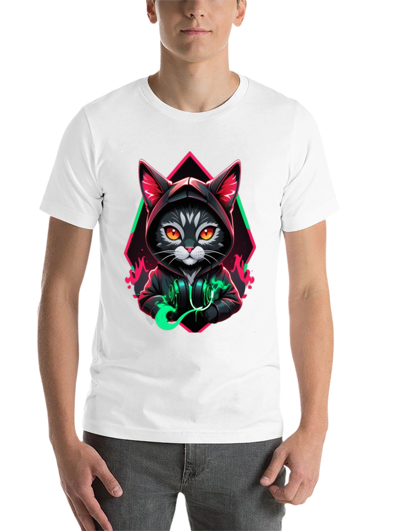 Black Cool Cat Hoodie T-Shirt - Unique Design view 14
