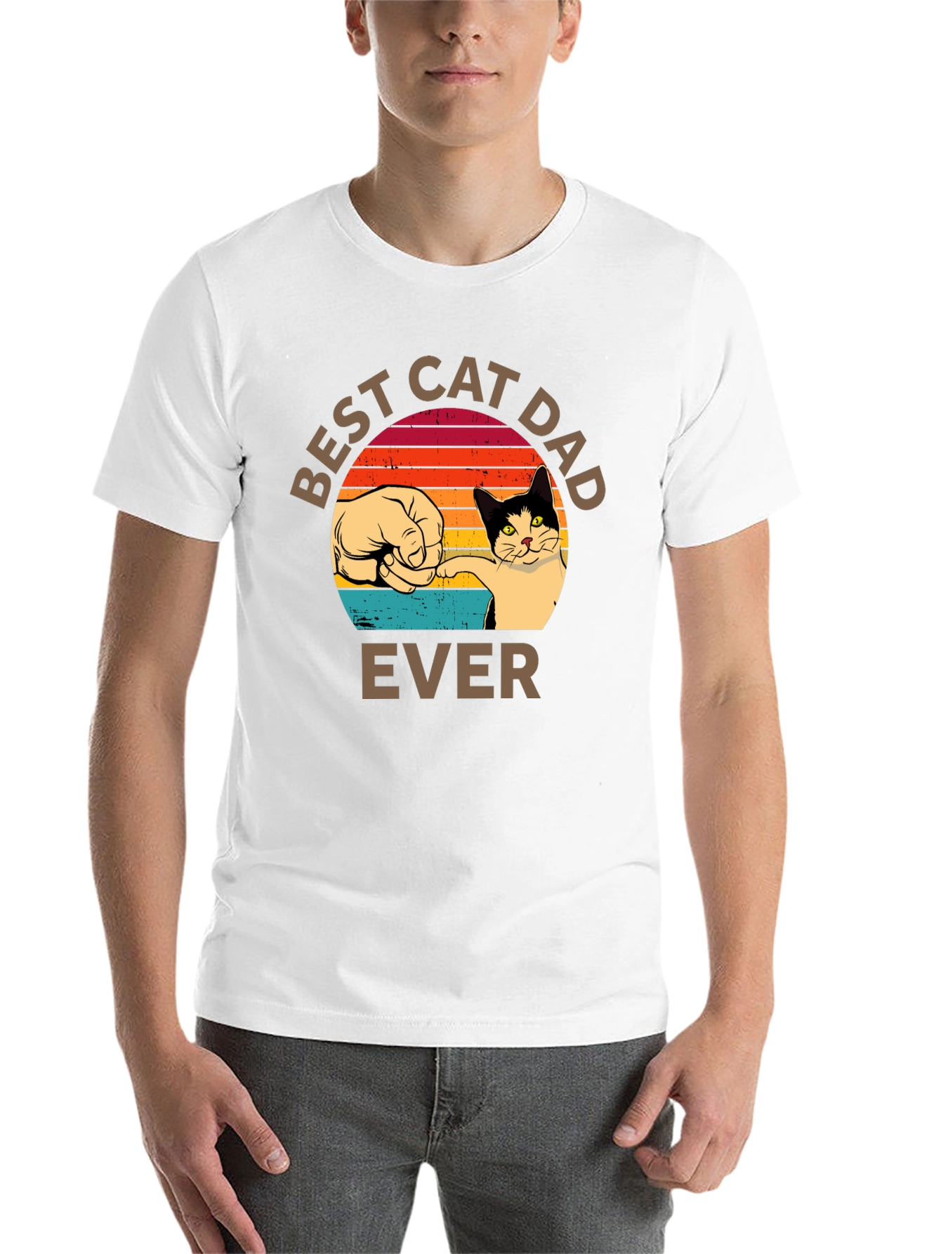 Black Best Cat Dad Ever T-Shirt Retro Sunset view 14