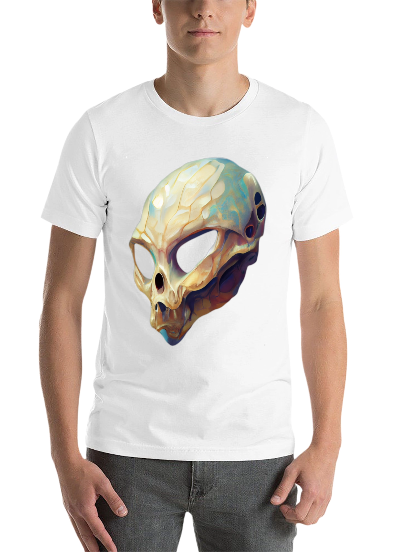 Black Alien Skull Graphic Tee - Black Cotton T-Shirt view 14