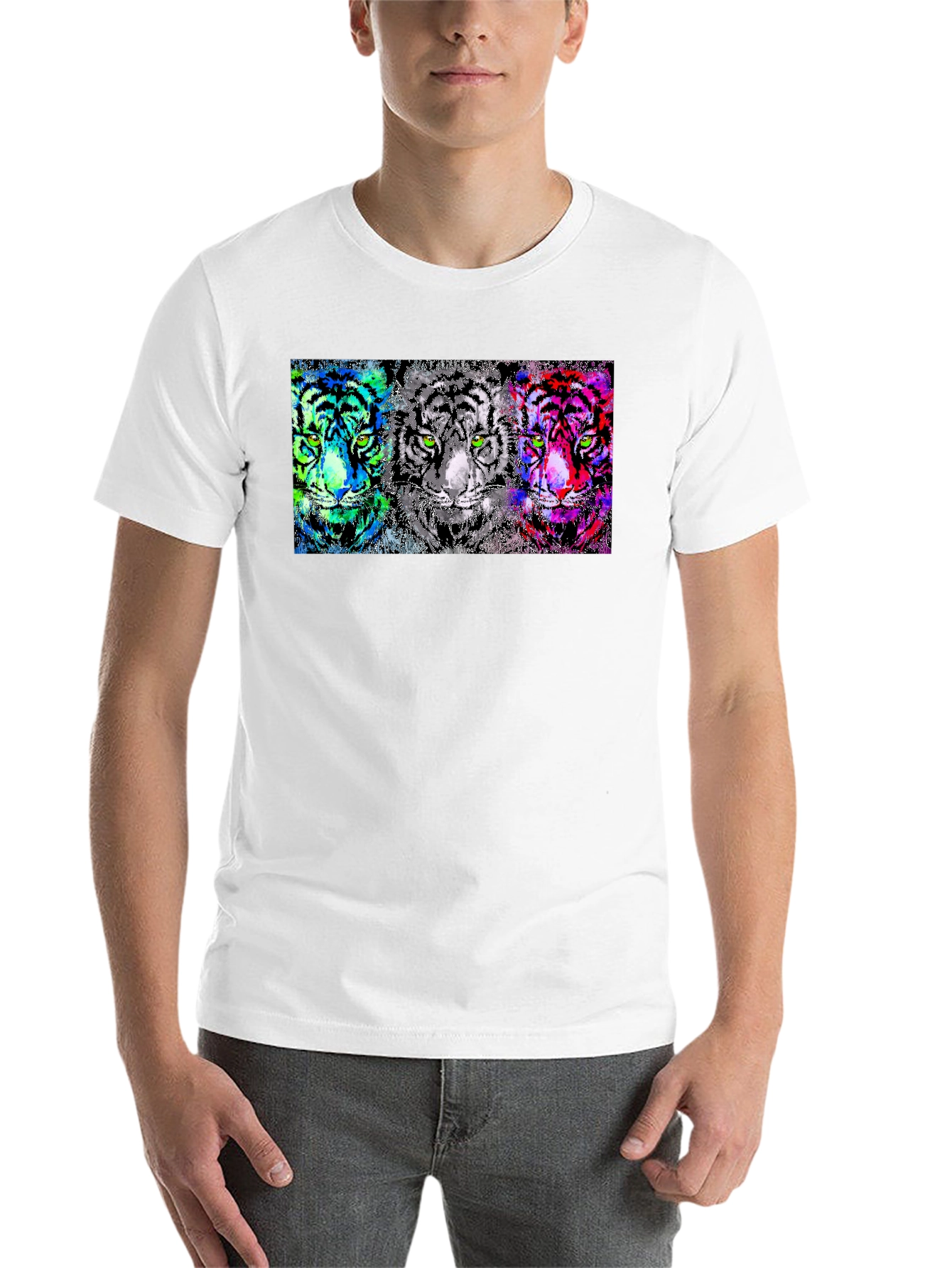 Black Vibrant Tiger Trio Graphic Tee - Unique Pop Art Design view 14