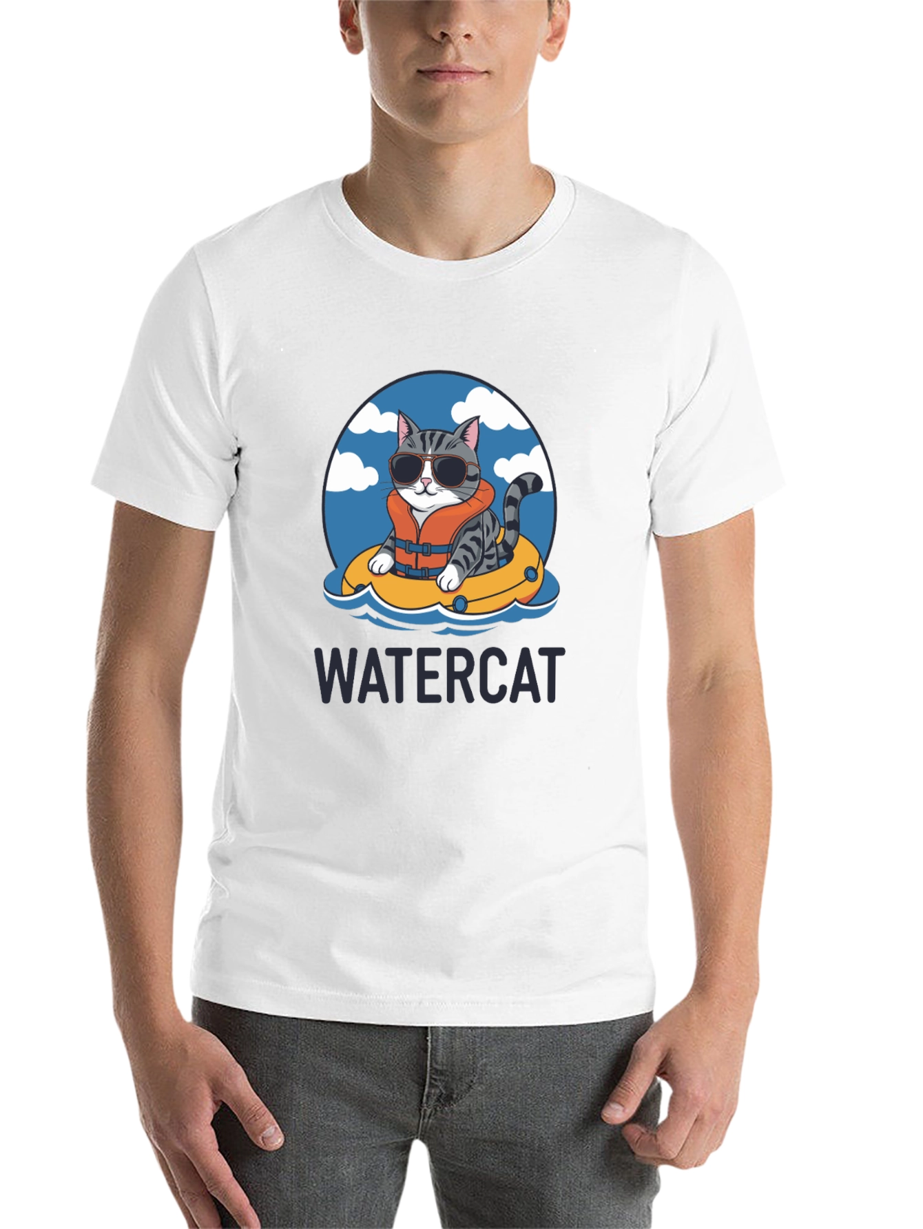 Black Watercat T-Shirt - Funny Cat in Pool Design view 14