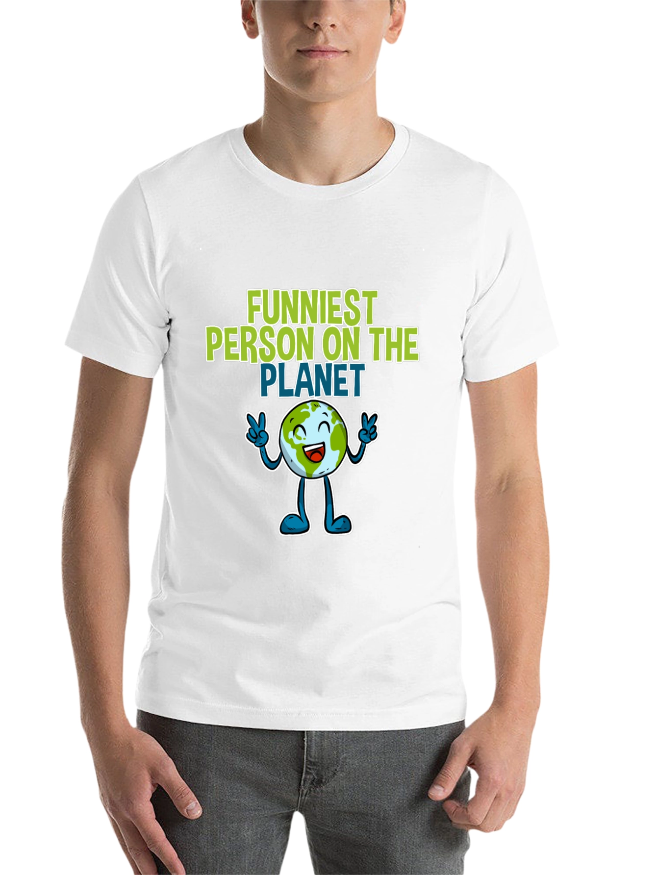 Black Funniest Person on the Planet T-Shirt - Black Crew Neck view 14