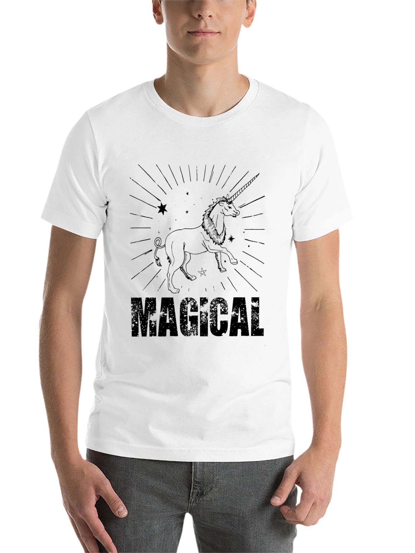 Magical Unicorn Graphic Tee - Black Cotton T-Shirt - 14