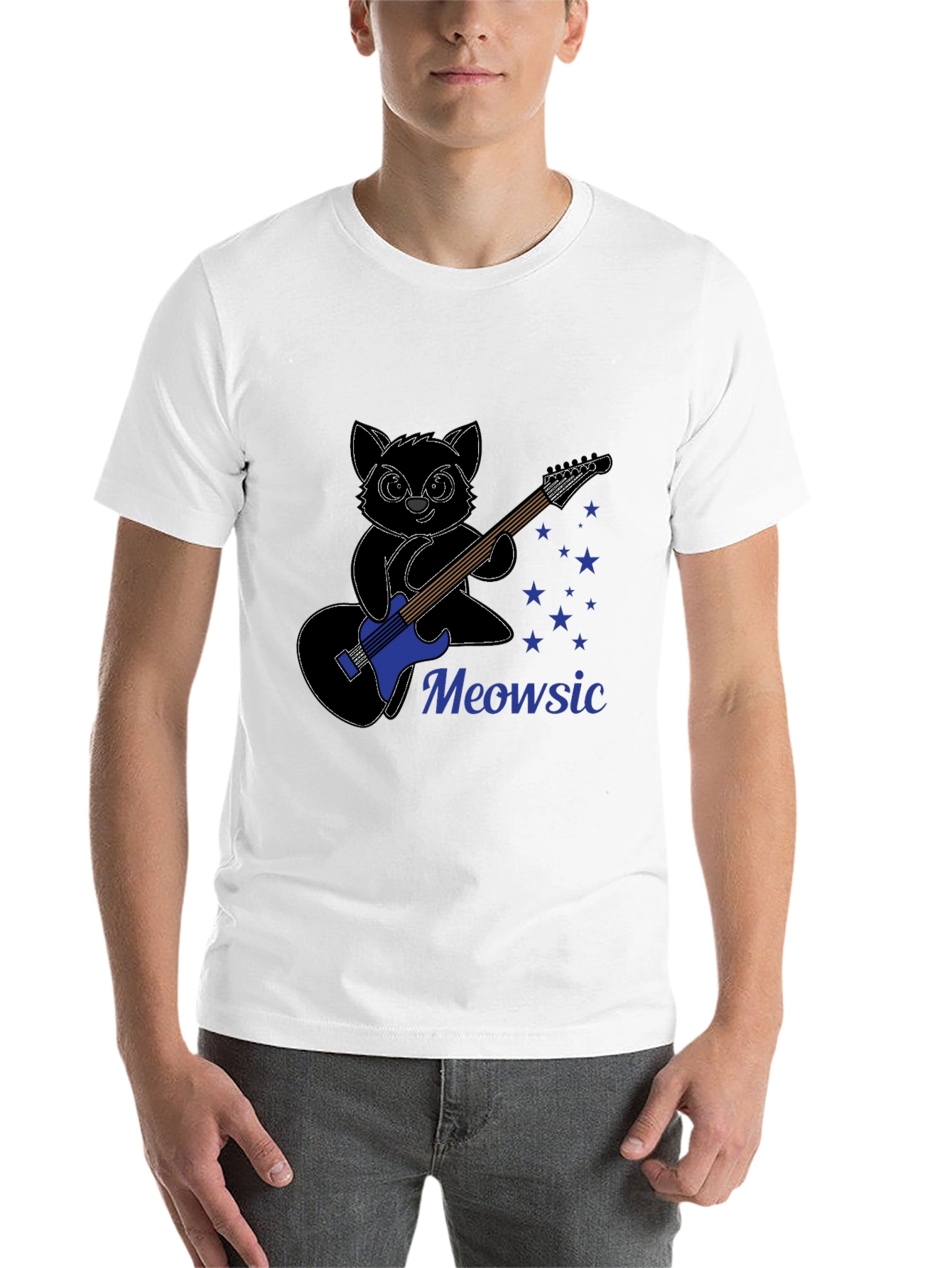 Black Meowsic T-Shirt: Cat Playing Guitar view 14