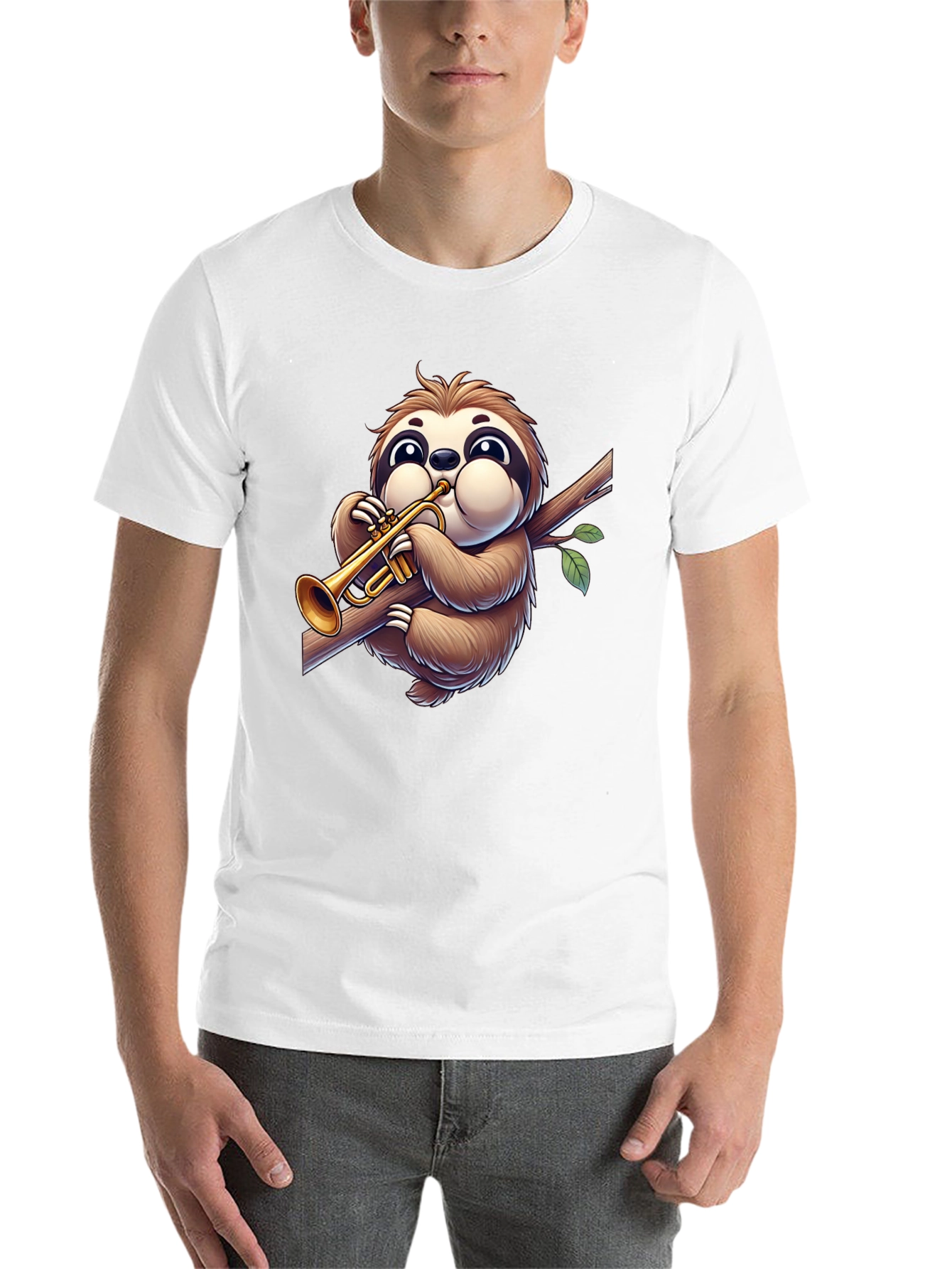 Black Sloth Trumpet T-Shirt - Cartoon Music Lover Tee view 14