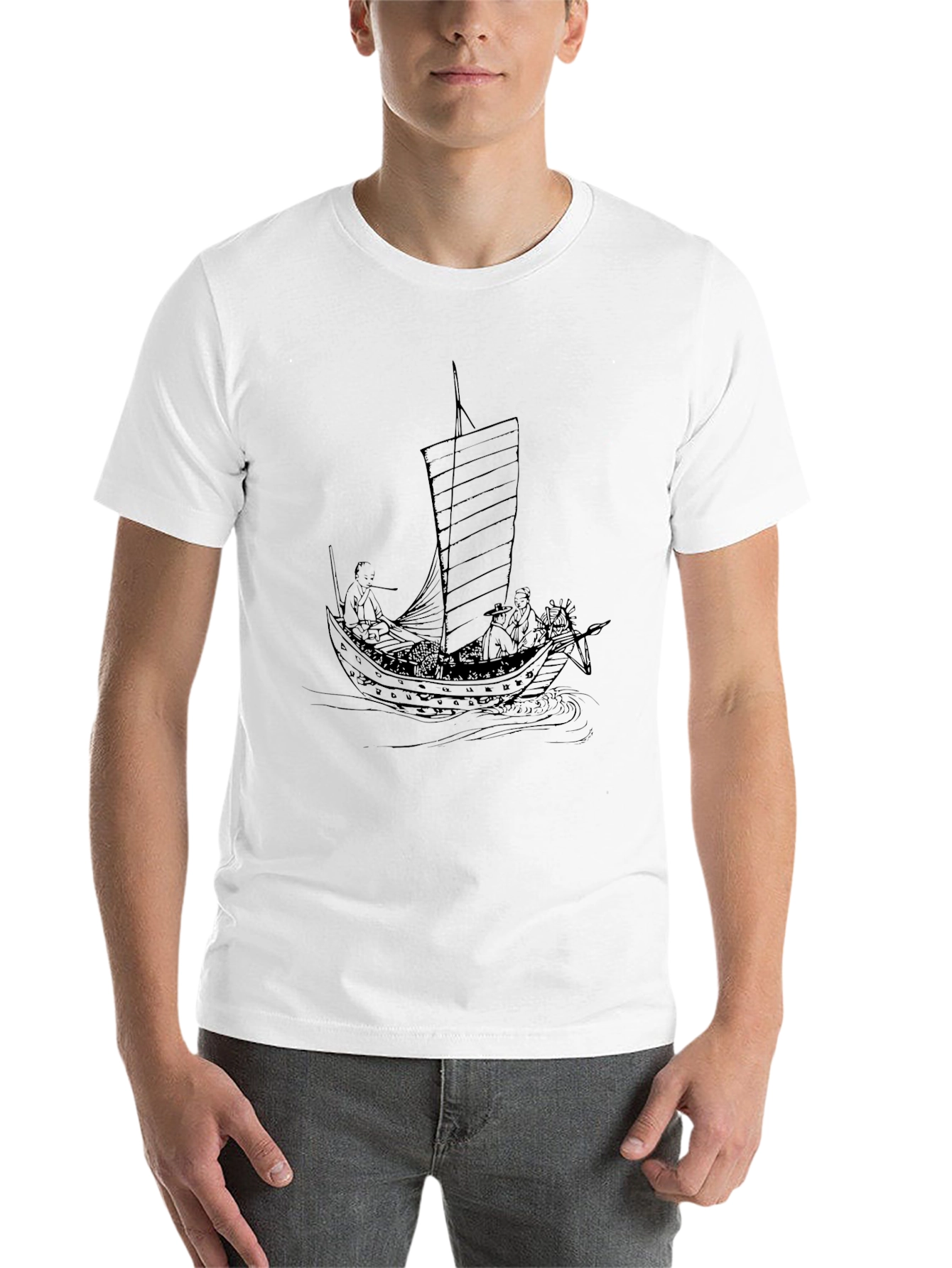 Black Black T-Shirt with Junk Ship Graphic view 14