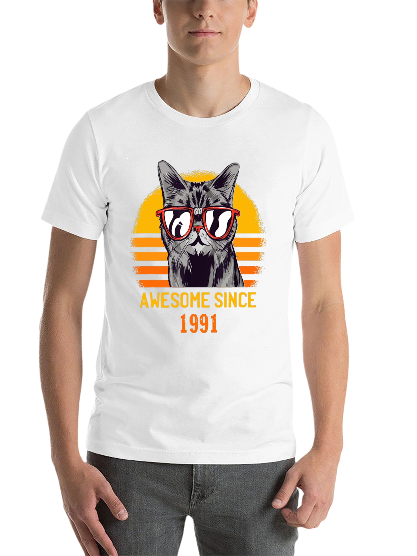 Black Awesome Since 1991 Cat Graphic T-Shirt view 14