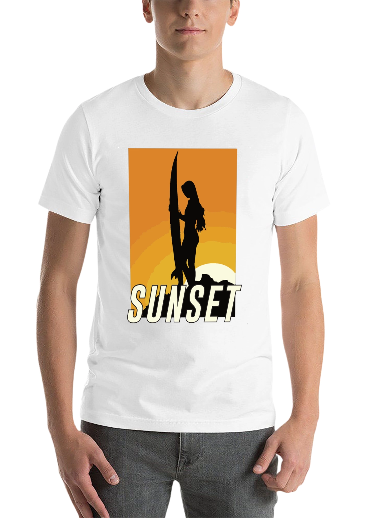 Black Sunset Surfer Graphic Tee - Black Cotton T-Shirt view 14