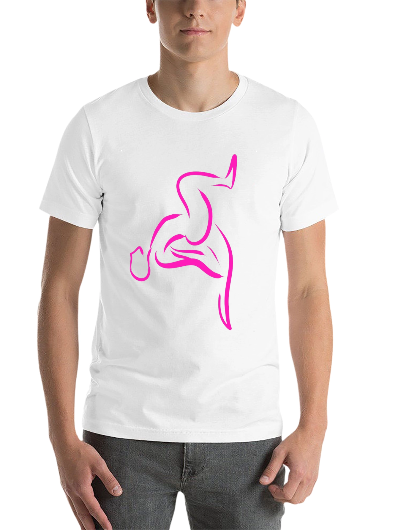 Black Men's Black T-Shirt with Abstract Pink Design view 14