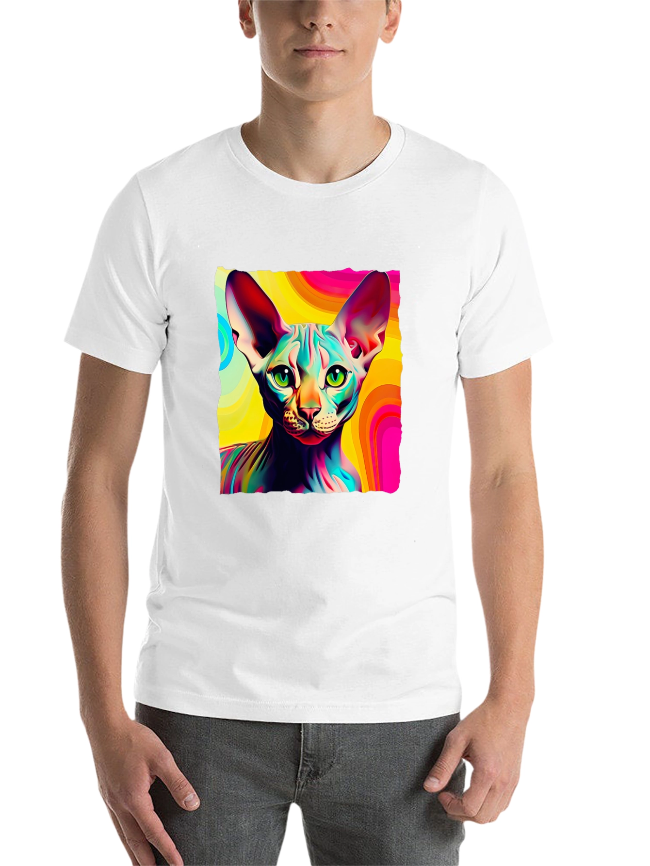 Black Psychedelic Sphynx Cat Graphic Tee - Unisex view 14