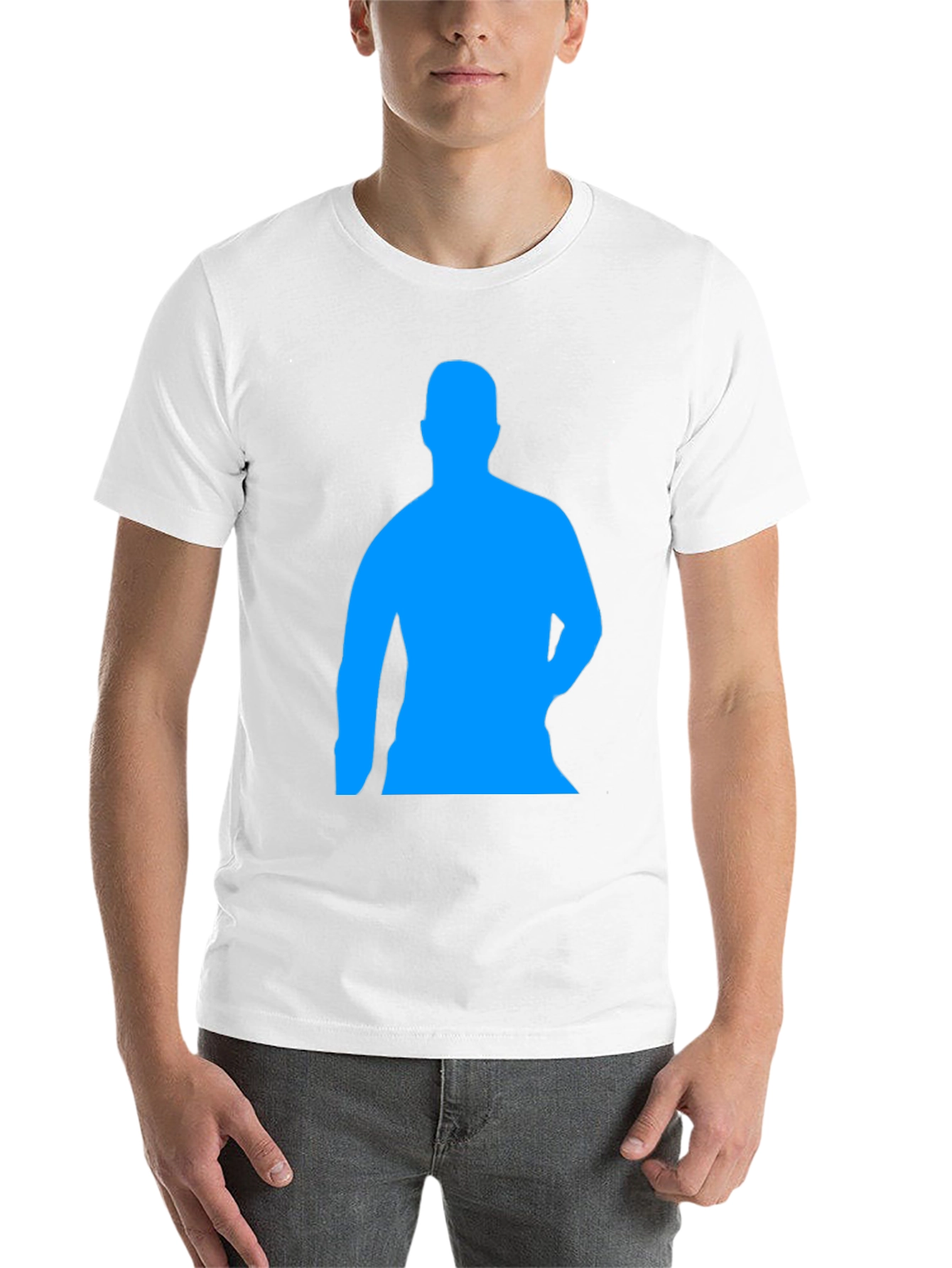 Black Men's Black T-Shirt with Blue Silhouette Print view 14
